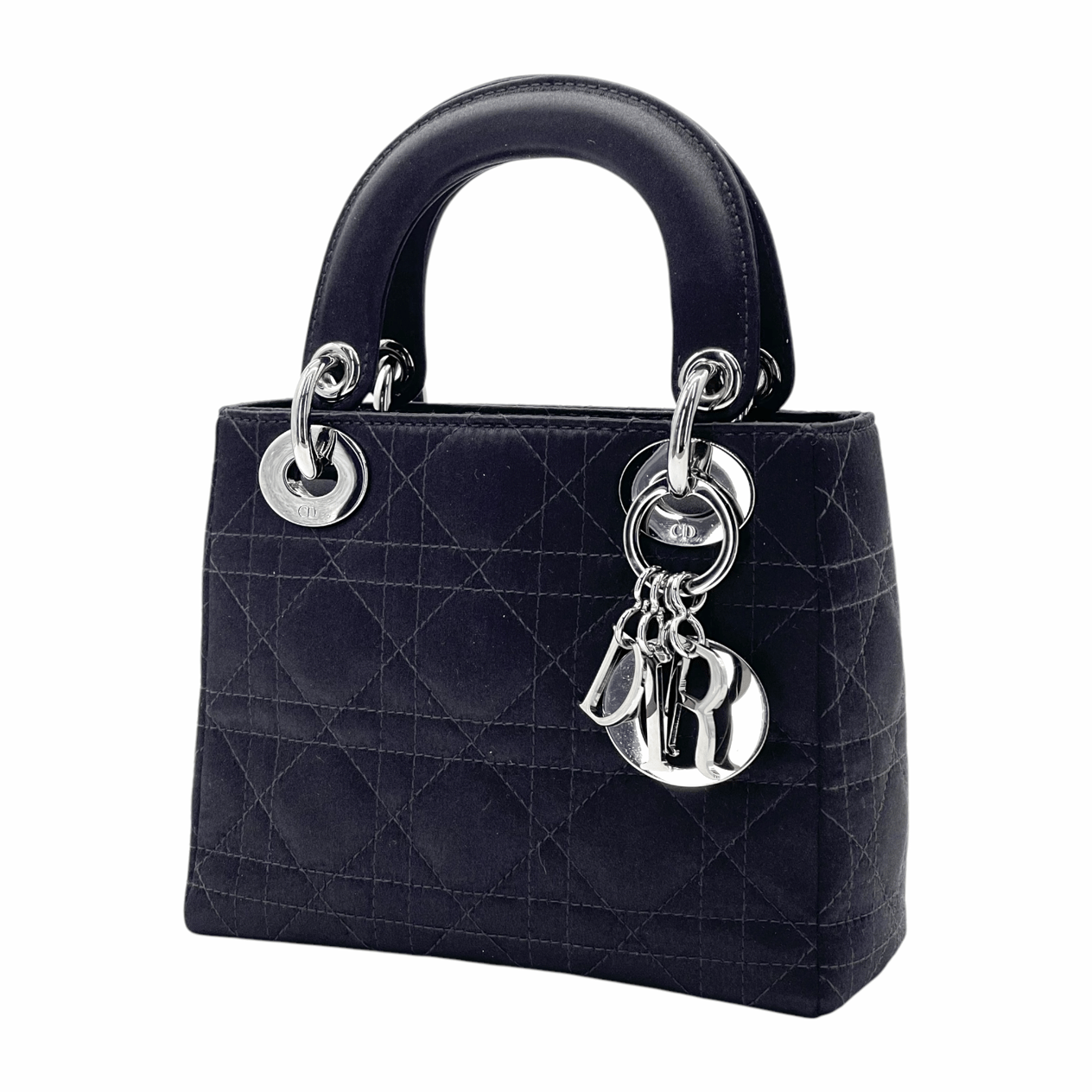  Christian Dior Black Cannage Satin Silver Mini Lady Dior CHRISTIAN DIOR  