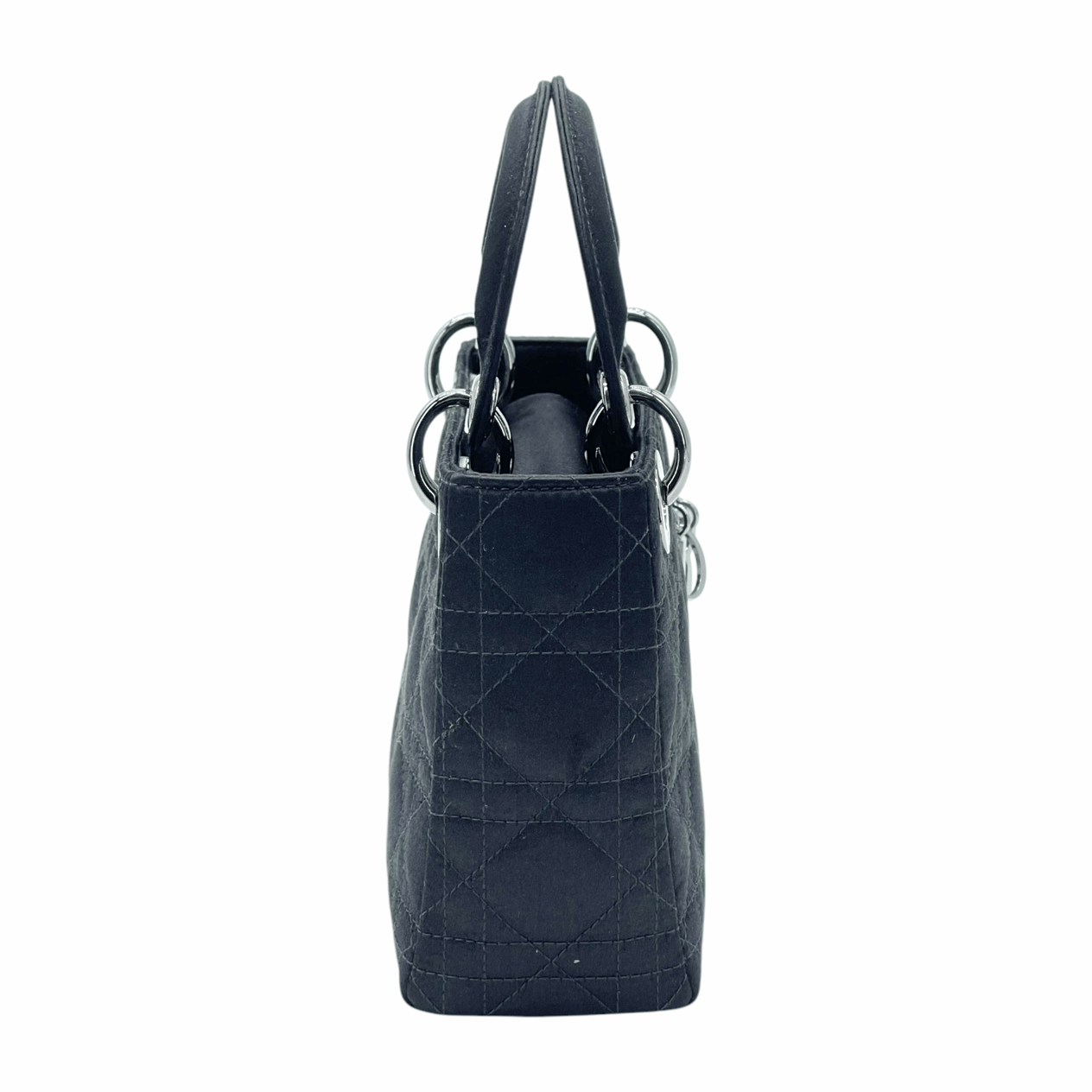  Christian Dior Black Cannage Satin Silver Mini Lady Dior CHRISTIAN DIOR  