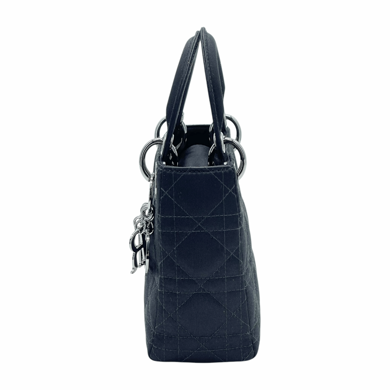  Christian Dior Black Cannage Satin Silver Mini Lady Dior CHRISTIAN DIOR  