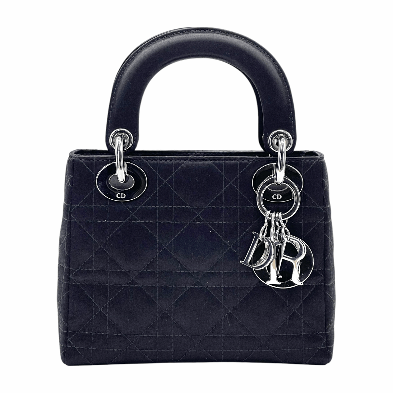  Christian Dior Black Cannage Satin Silver Mini Lady Dior CHRISTIAN DIOR  