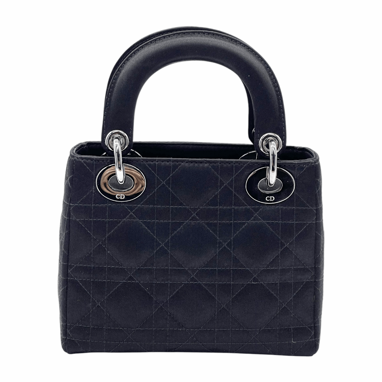  Christian Dior Black Cannage Satin Silver Mini Lady Dior CHRISTIAN DIOR  