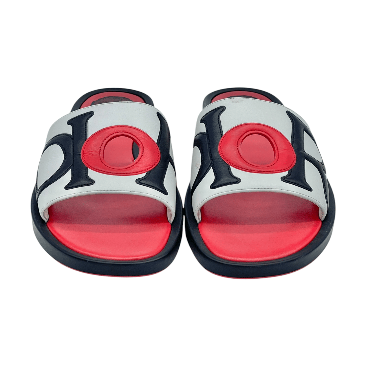  Christian Dior Marina Calfskin Slides Red White 38 CHRISTIAN DIOR  