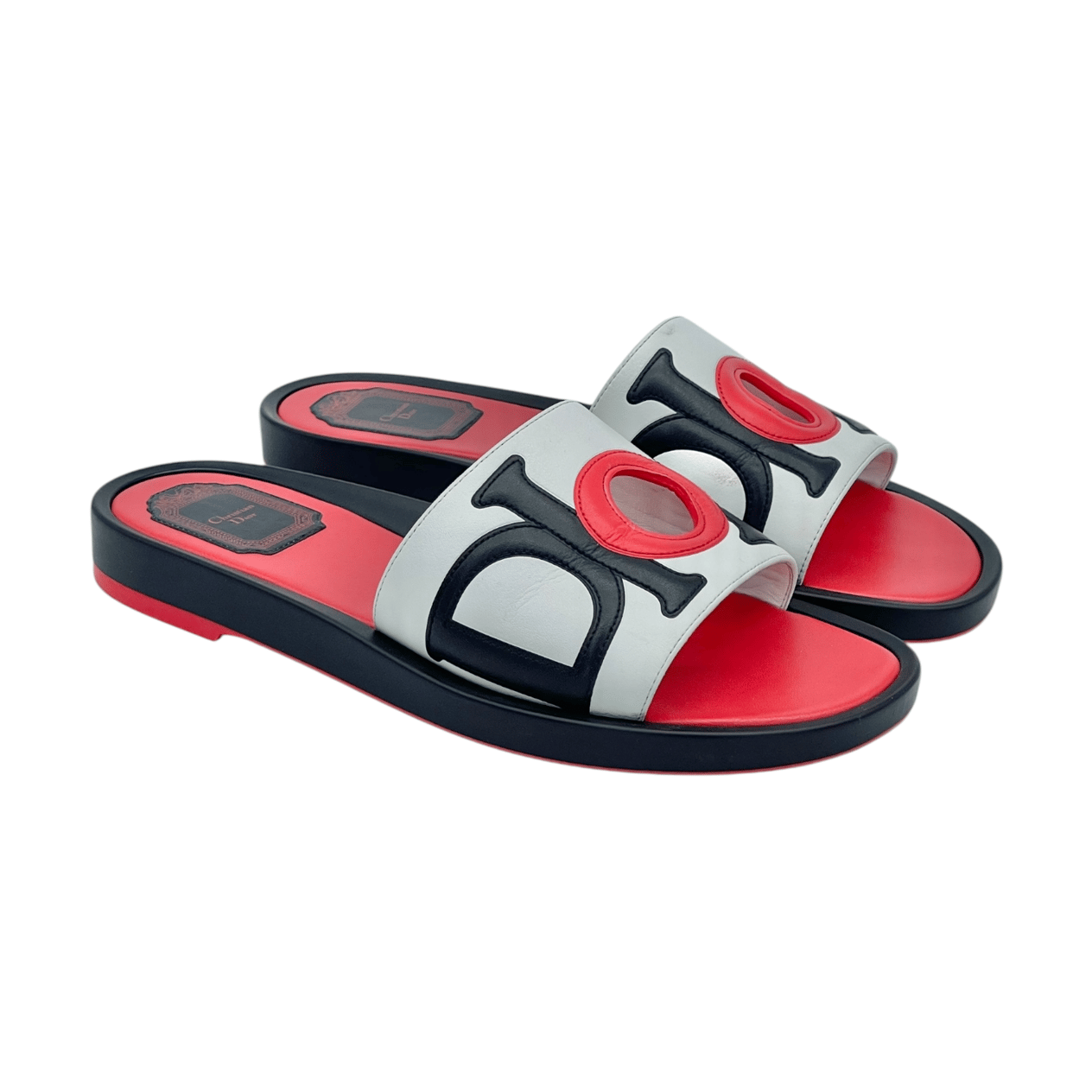  Christian Dior Marina Calfskin Slides Red White 38 CHRISTIAN DIOR  