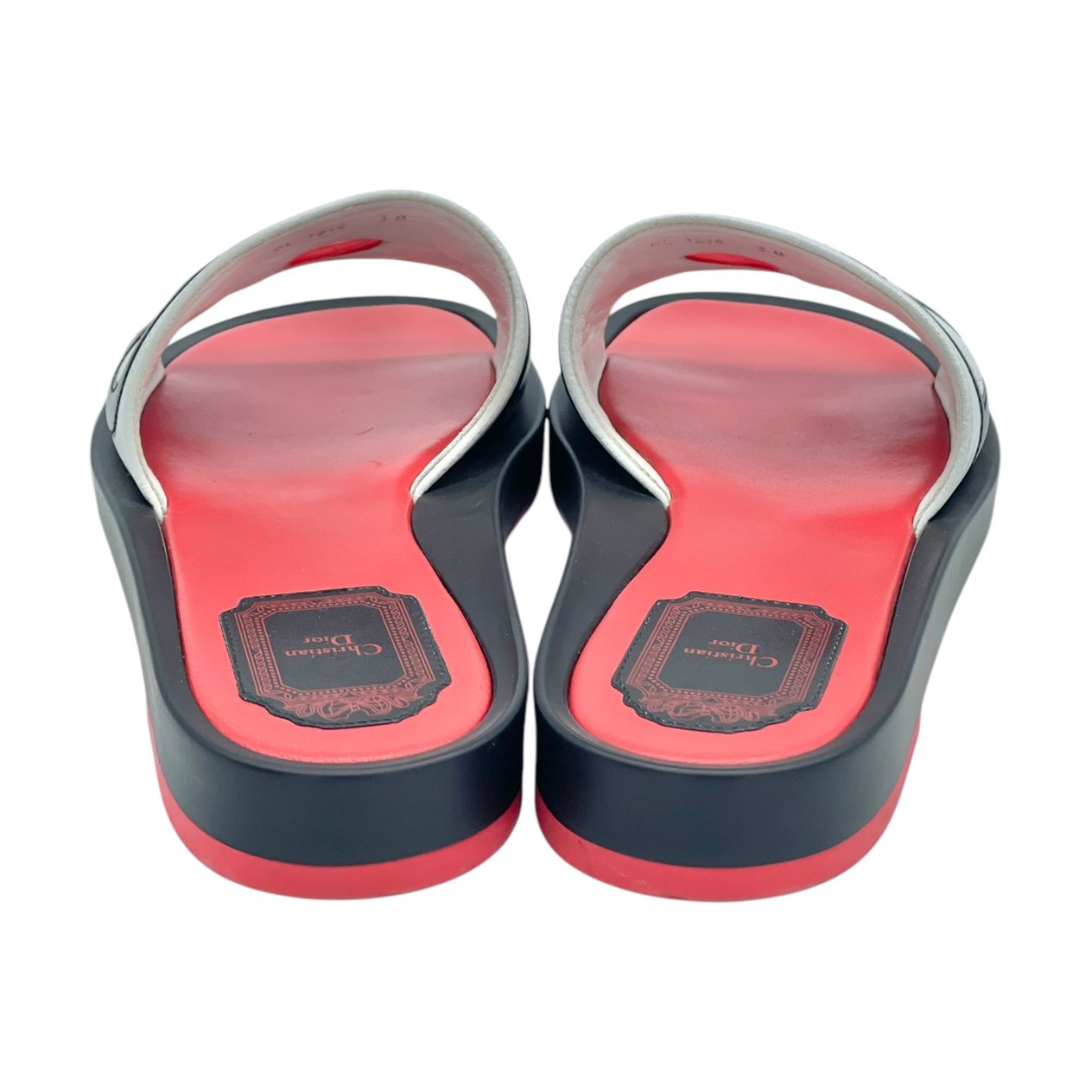  Christian Dior Marina Calfskin Slides Red White 38 CHRISTIAN DIOR  