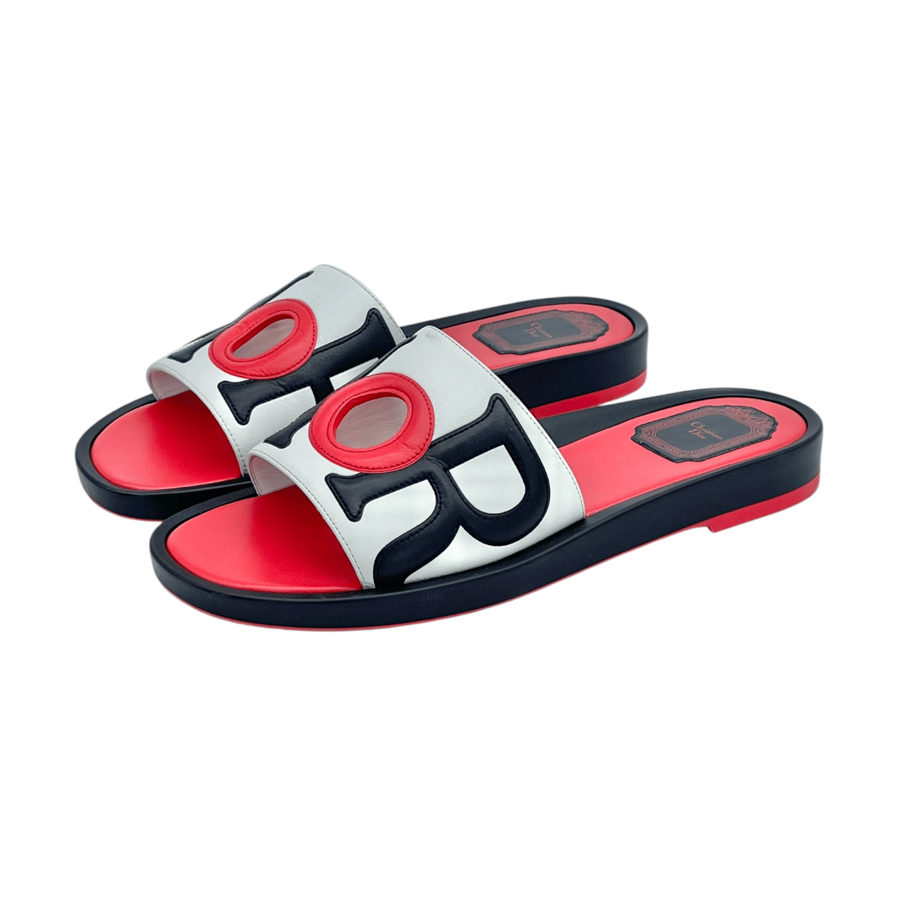  Christian Dior Marina Calfskin Slides Red White 38 CHRISTIAN DIOR  