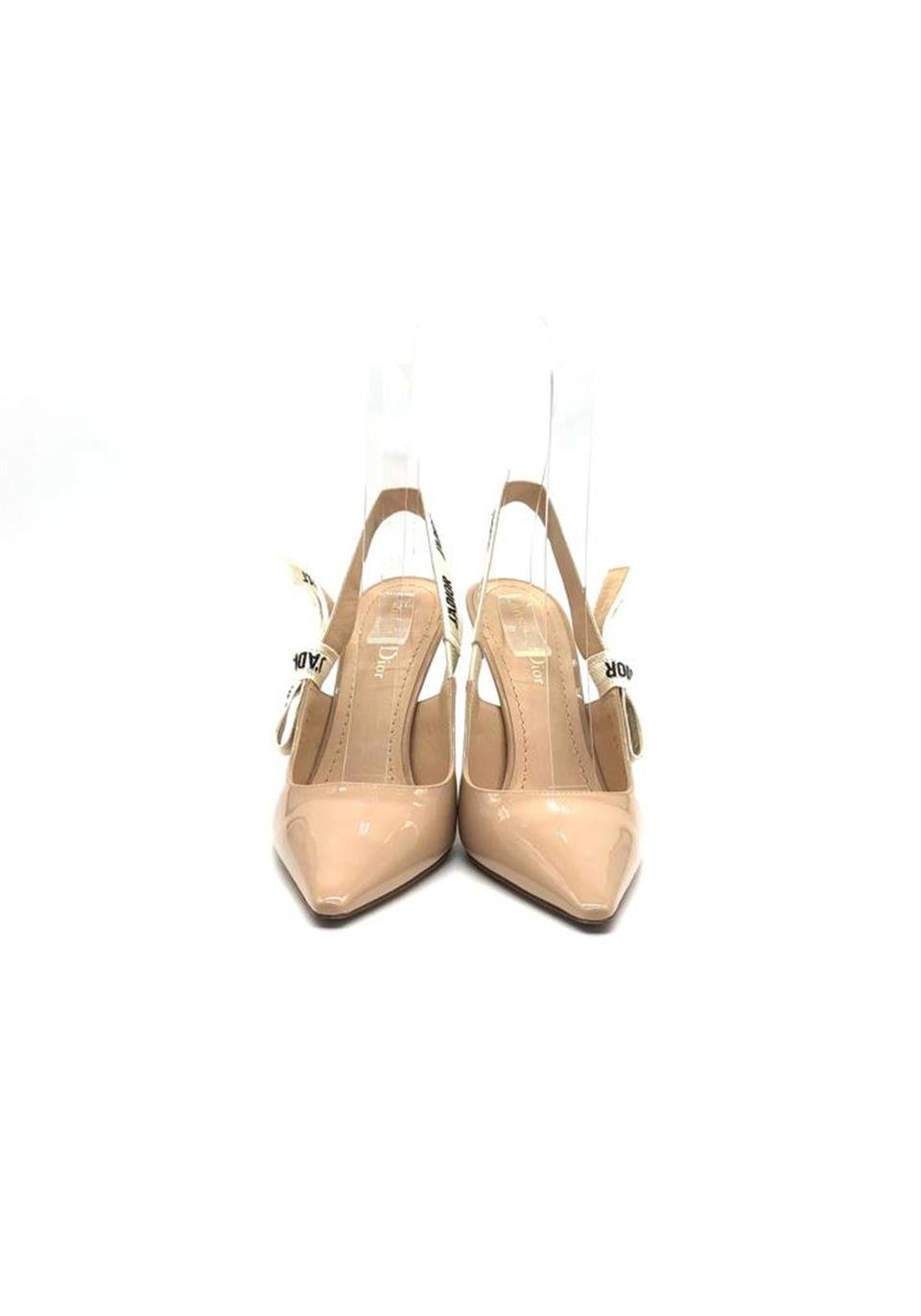  Christian Dior Nude Patent Calfskin Jadior Slingback Pumps 37 CHRISTIAN DIOR  