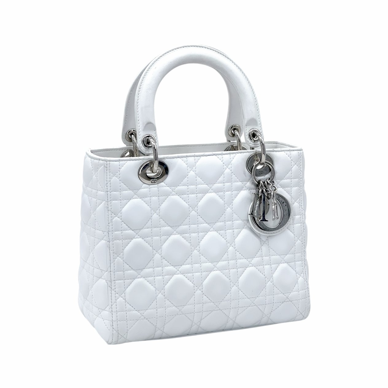  Christian Dior White Lambskin Cannage Medium Lady Dior CHRISTIAN DIOR  