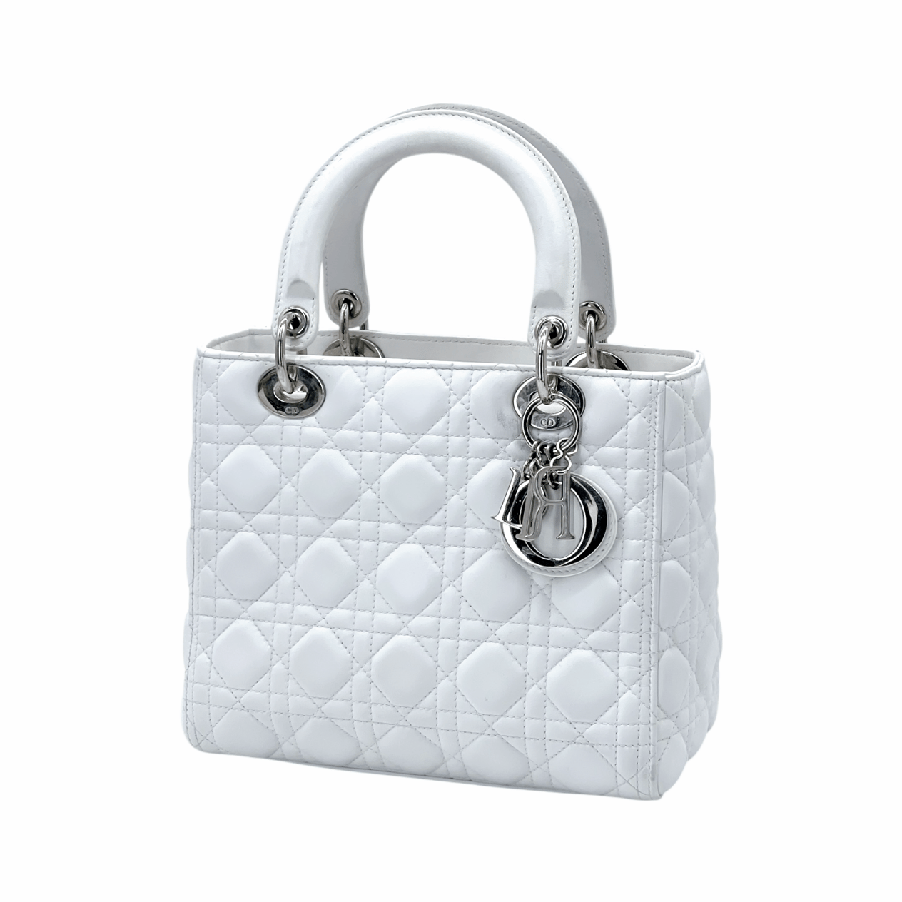  Christian Dior White Lambskin Cannage Medium Lady Dior CHRISTIAN DIOR  