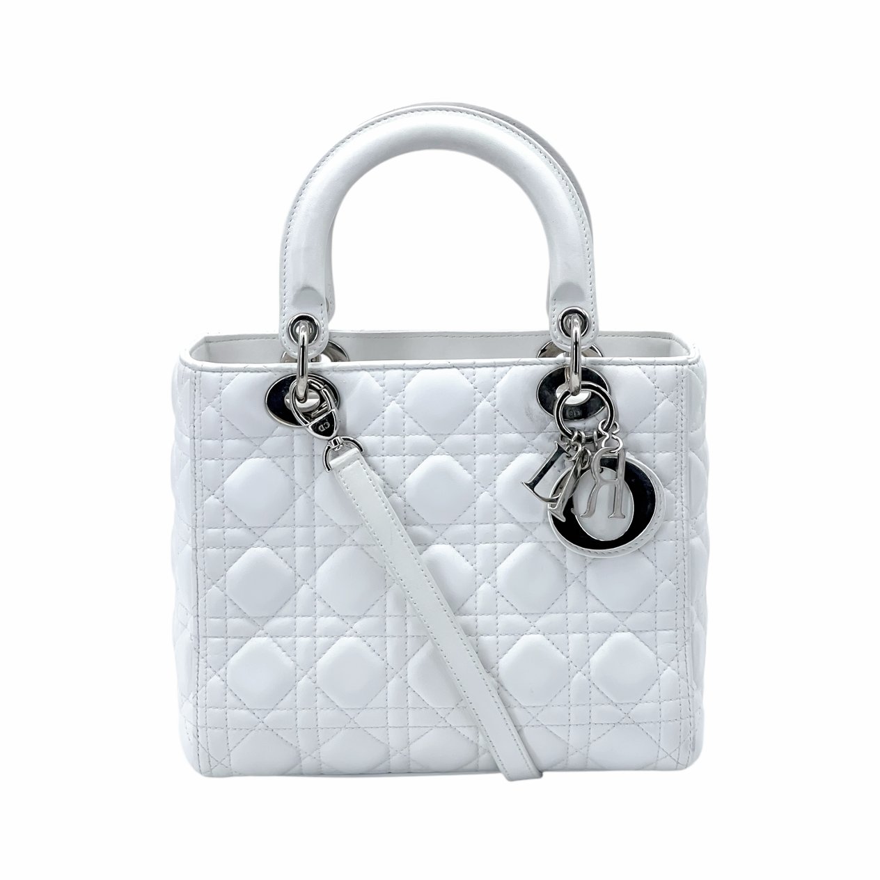  Christian Dior White Lambskin Cannage Medium Lady Dior CHRISTIAN DIOR  