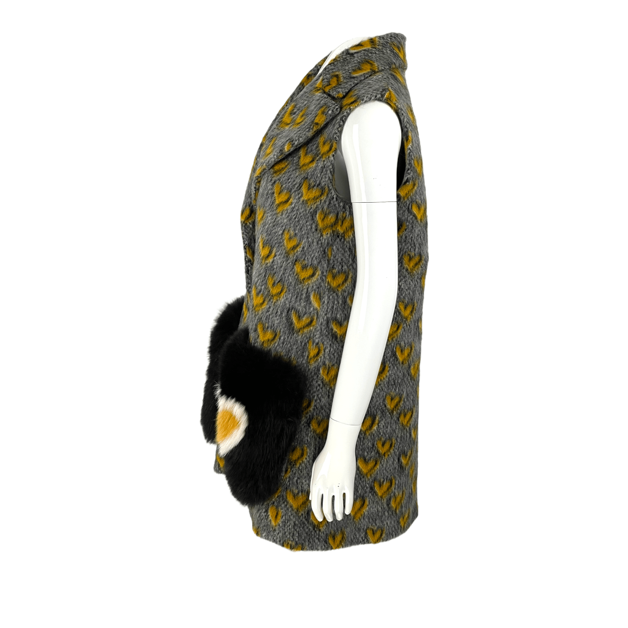  Fendi Heart Pattern Mohair Wool Fox Fur Grey Yellow Vest IT40 FENDI  