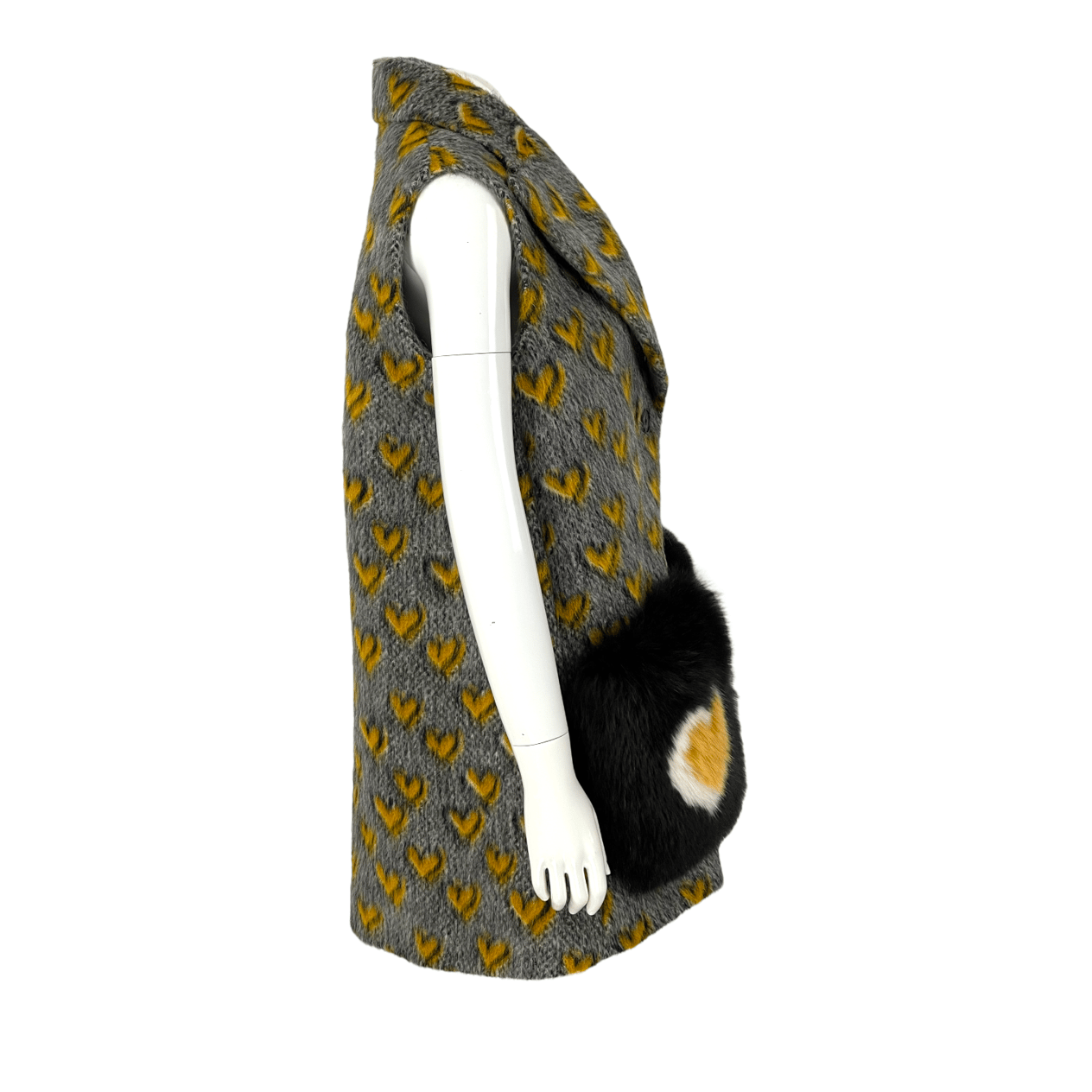  Fendi Heart Pattern Mohair Wool Fox Fur Grey Yellow Vest IT40 FENDI  