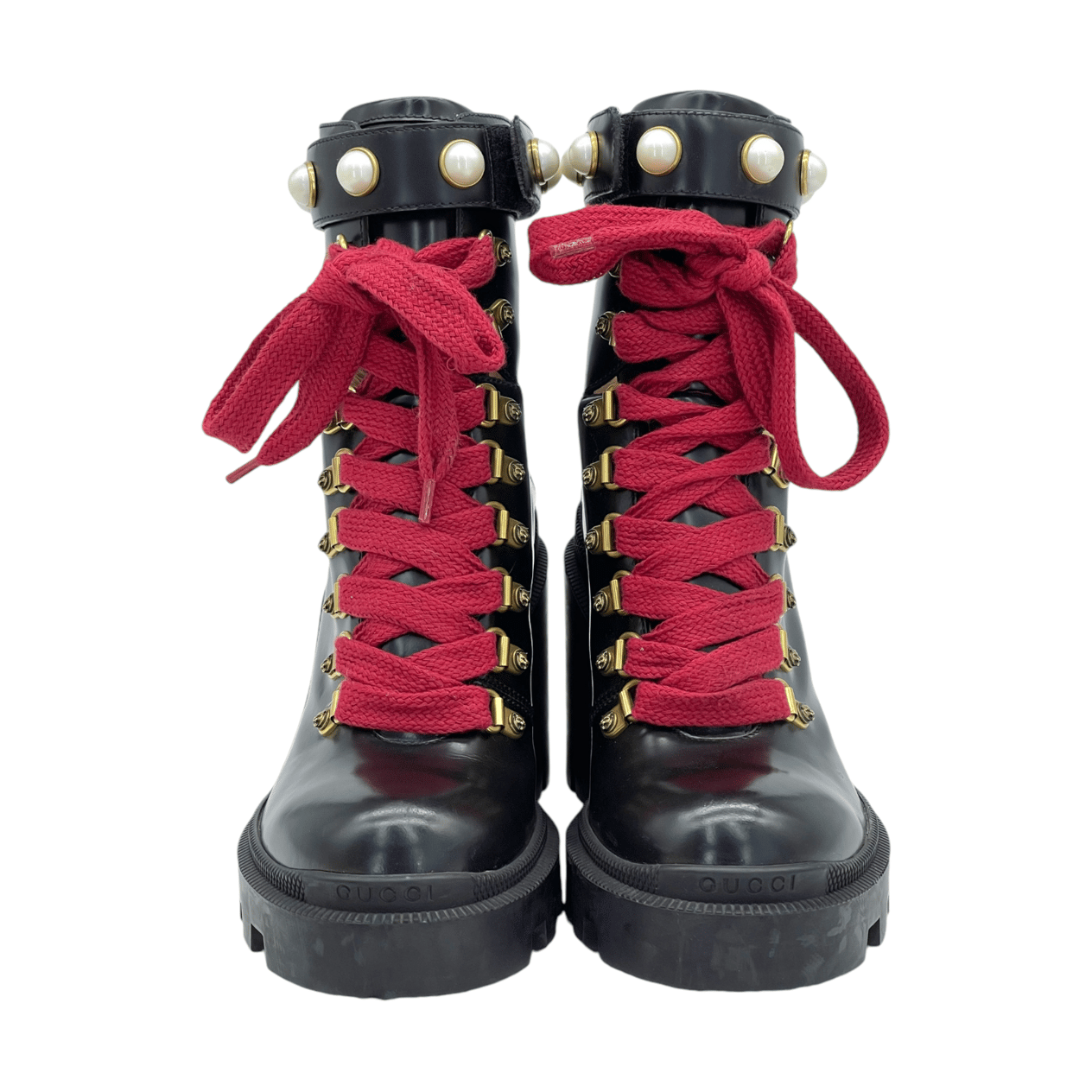  Gucci Black Leather Faux Pearl Embellished Ankle Boots 36 GUCCI  