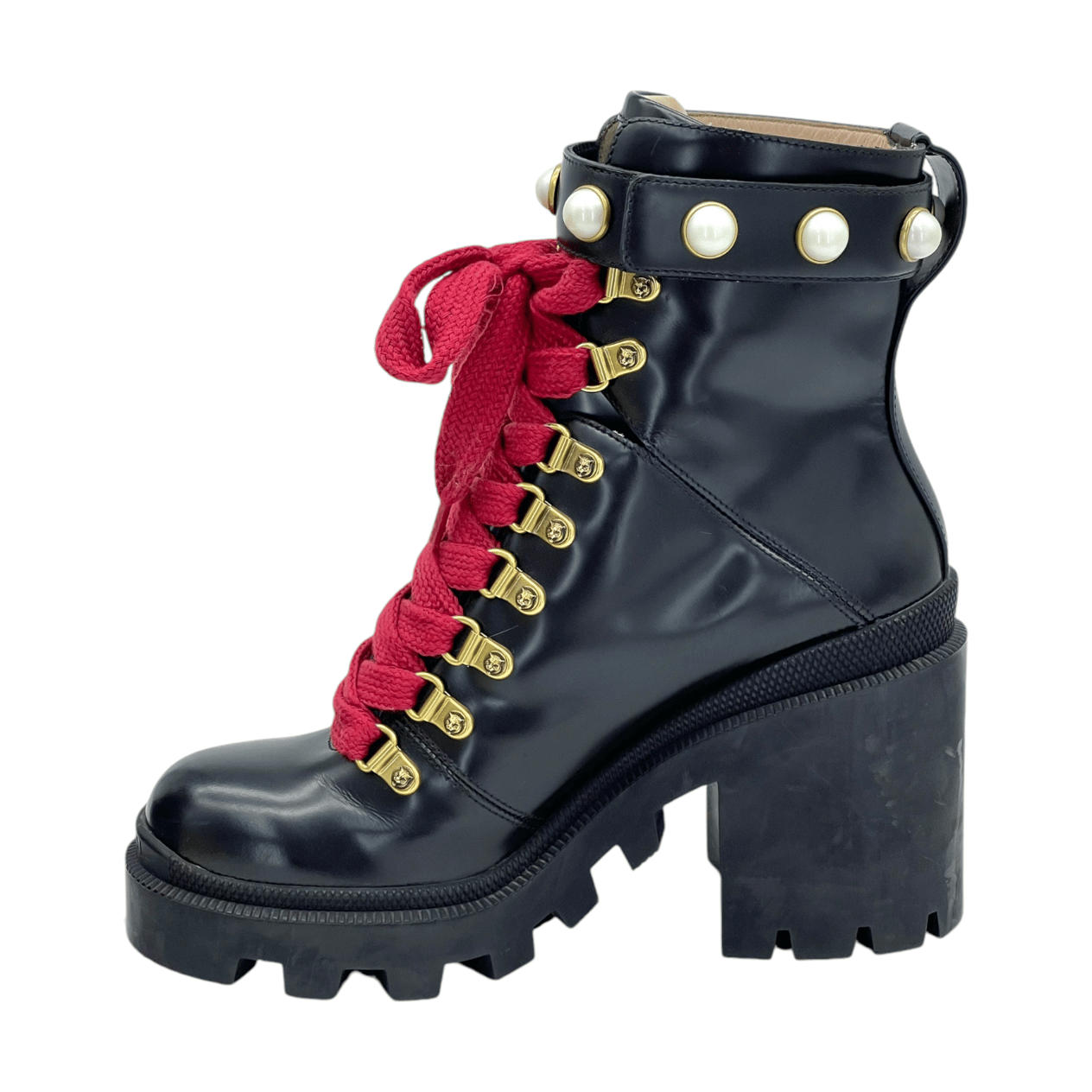  Gucci Black Leather Faux Pearl Embellished Ankle Boots 36 GUCCI  