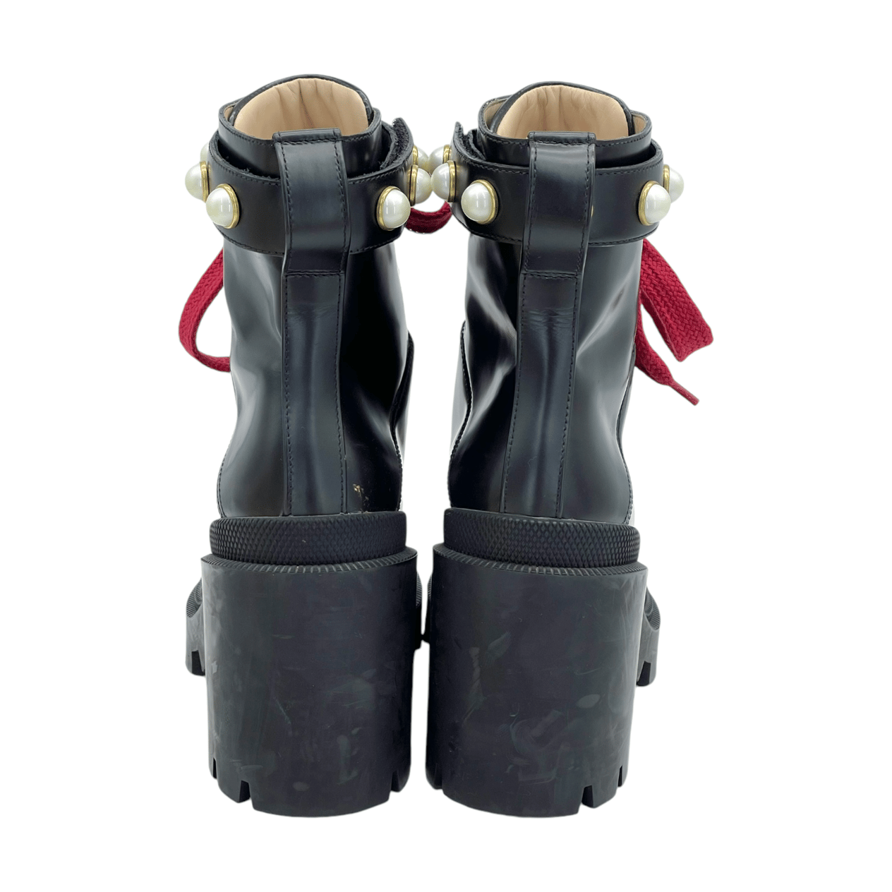  Gucci Black Leather Faux Pearl Embellished Ankle Boots 36 GUCCI  