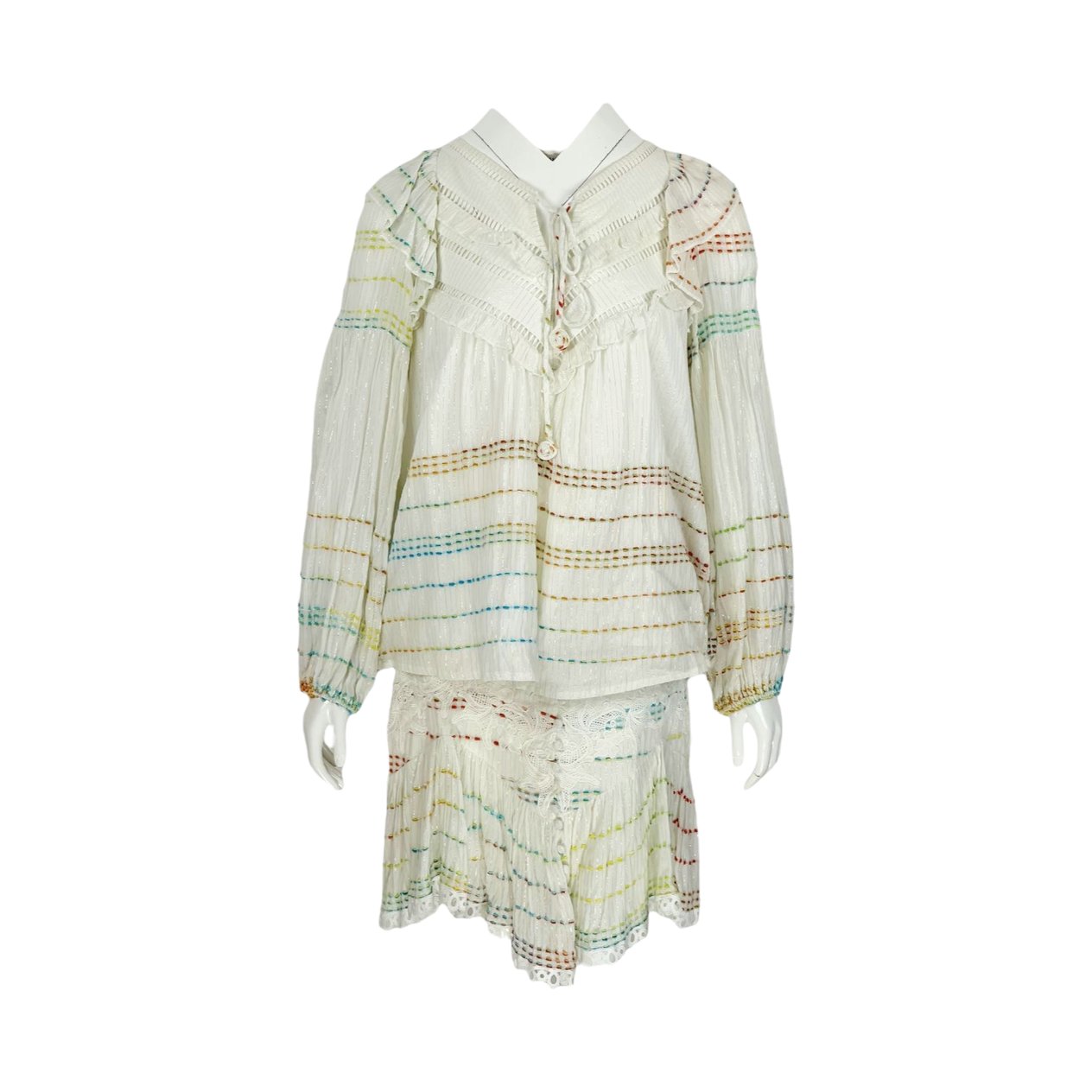 Hemant Nandita White Long Sleeve Blouse M Skirt M