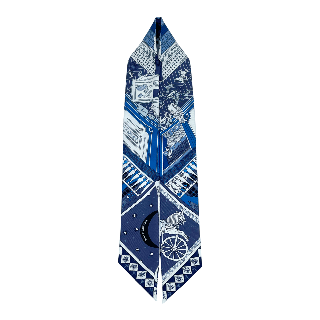  Hermes Blue Silk Objects De Curiosite Twilly Scarf HERMES  