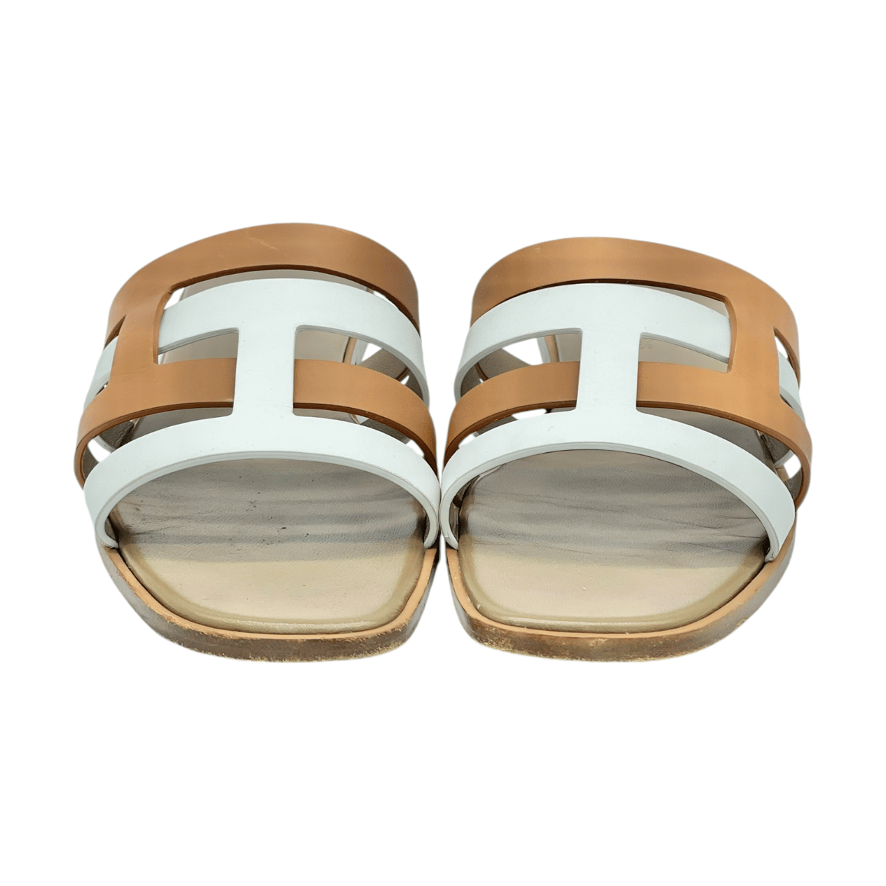  Hermes Brown White Leather Amore Sandals 38 HERMES  