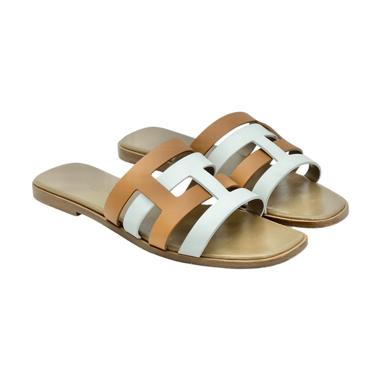  Hermes Brown White Leather Amore Sandals 38 HERMES  