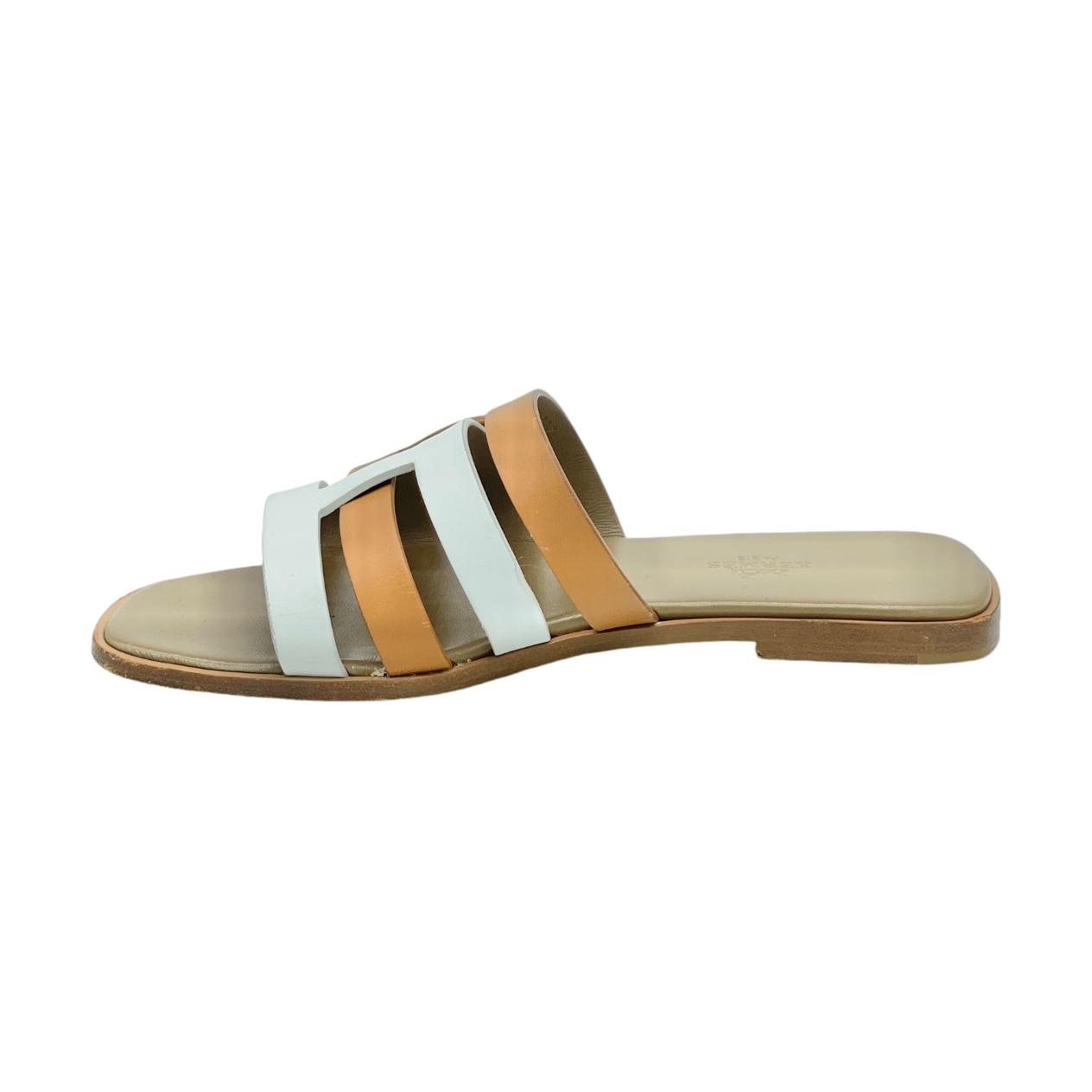  Hermes Brown White Leather Amore Sandals 38 HERMES  