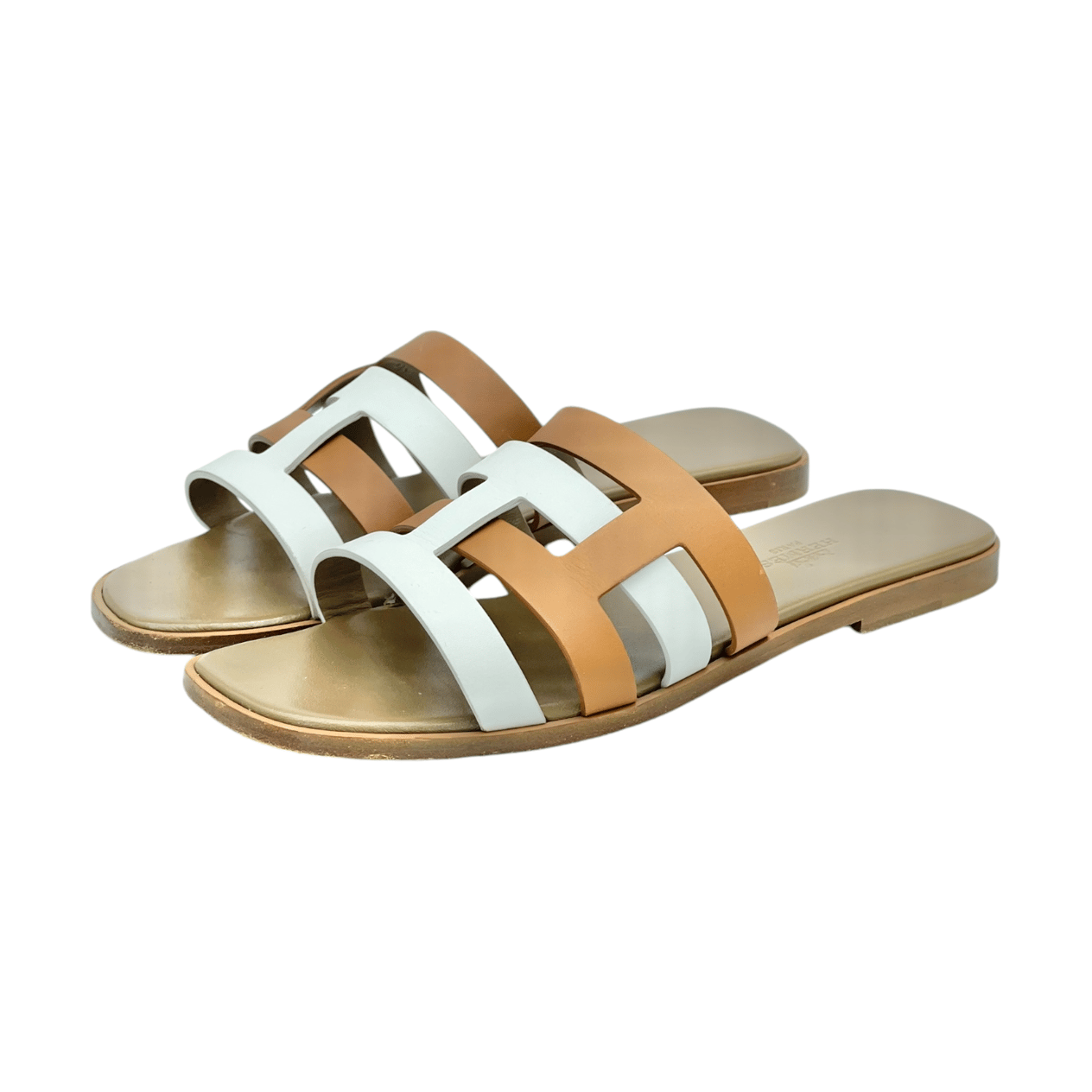  Hermes Brown White Leather Amore Sandals 38 HERMES  