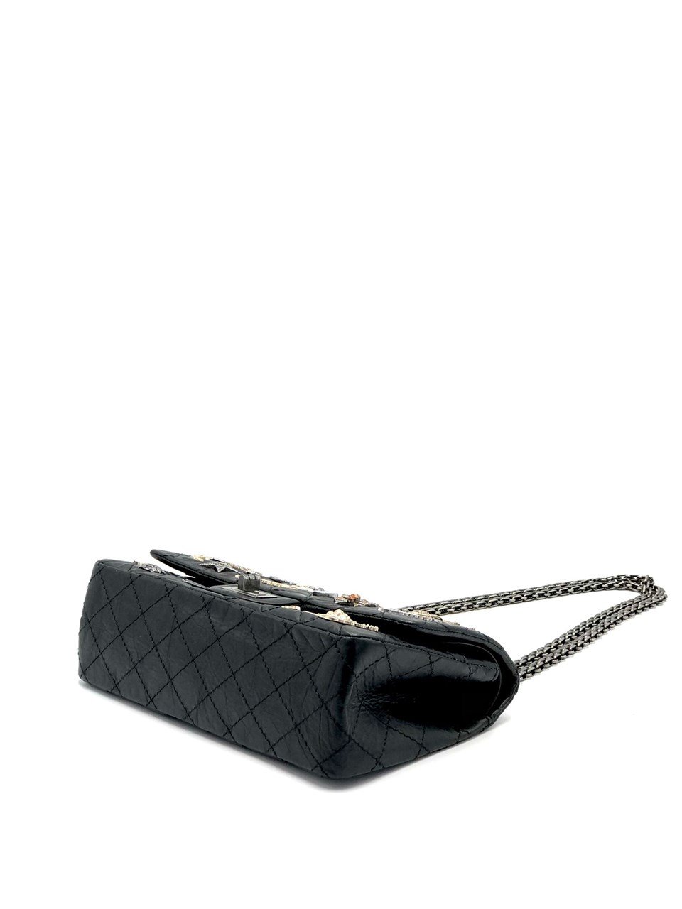  LIMITED EDITION BLACK ANTIQUED LAMBSKIN LEATHER LUCKY CHARM DOUBLE FLAP BAG Chanel  