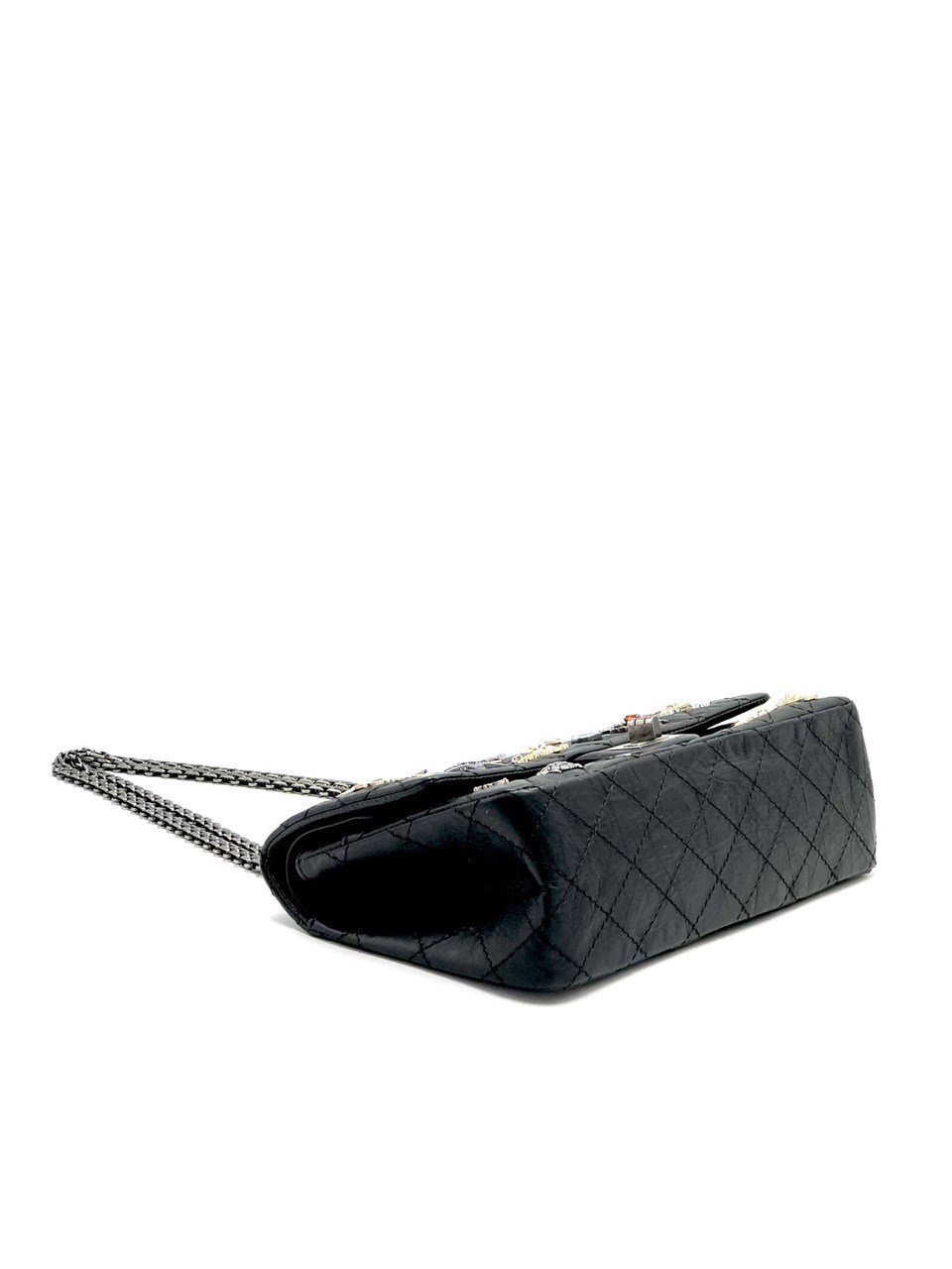  LIMITED EDITION BLACK ANTIQUED LAMBSKIN LEATHER LUCKY CHARM DOUBLE FLAP BAG Chanel  