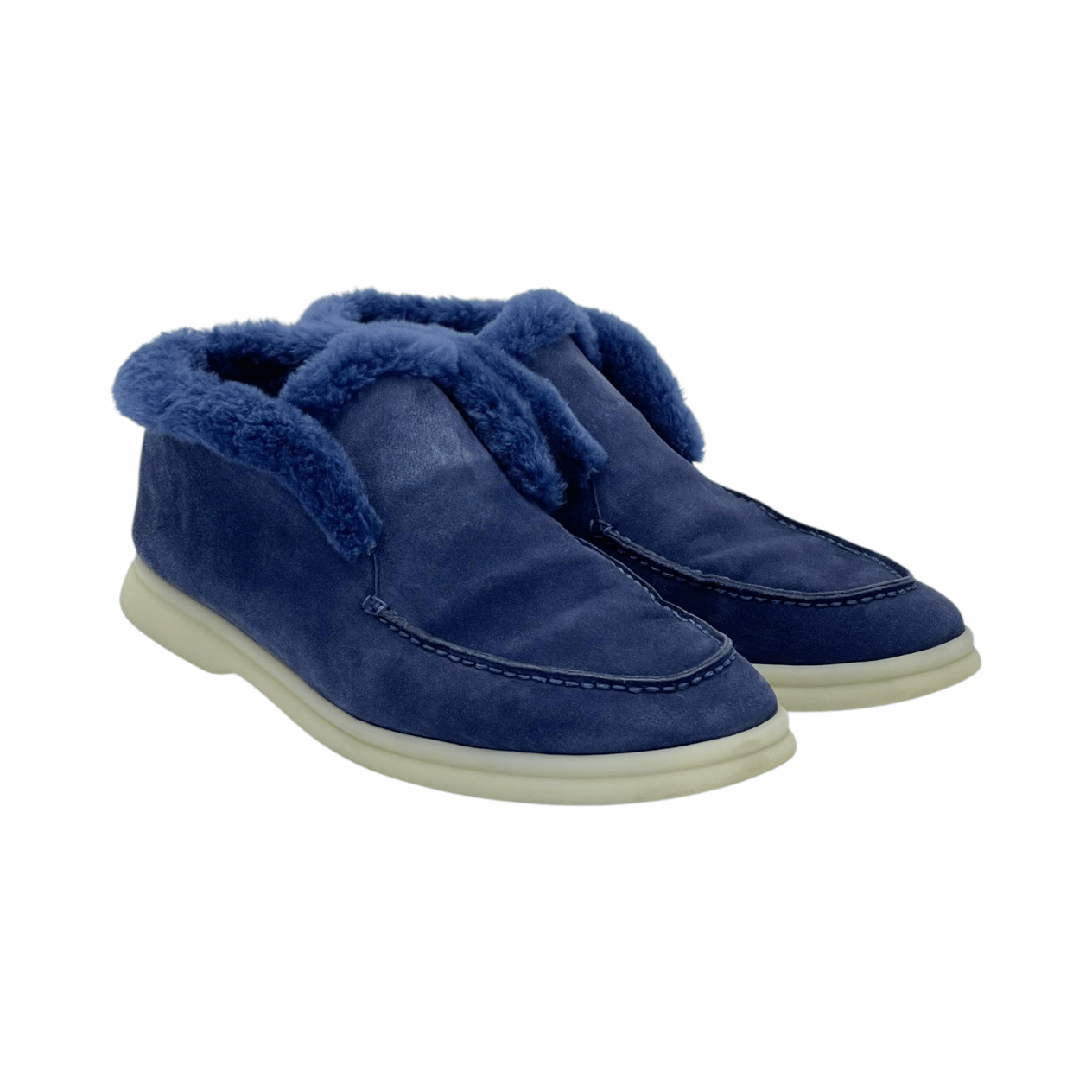  Loro Piana Midnight Blue Suede Fur Trim Open Walk Chukka Boots 38 LORO PIANA  