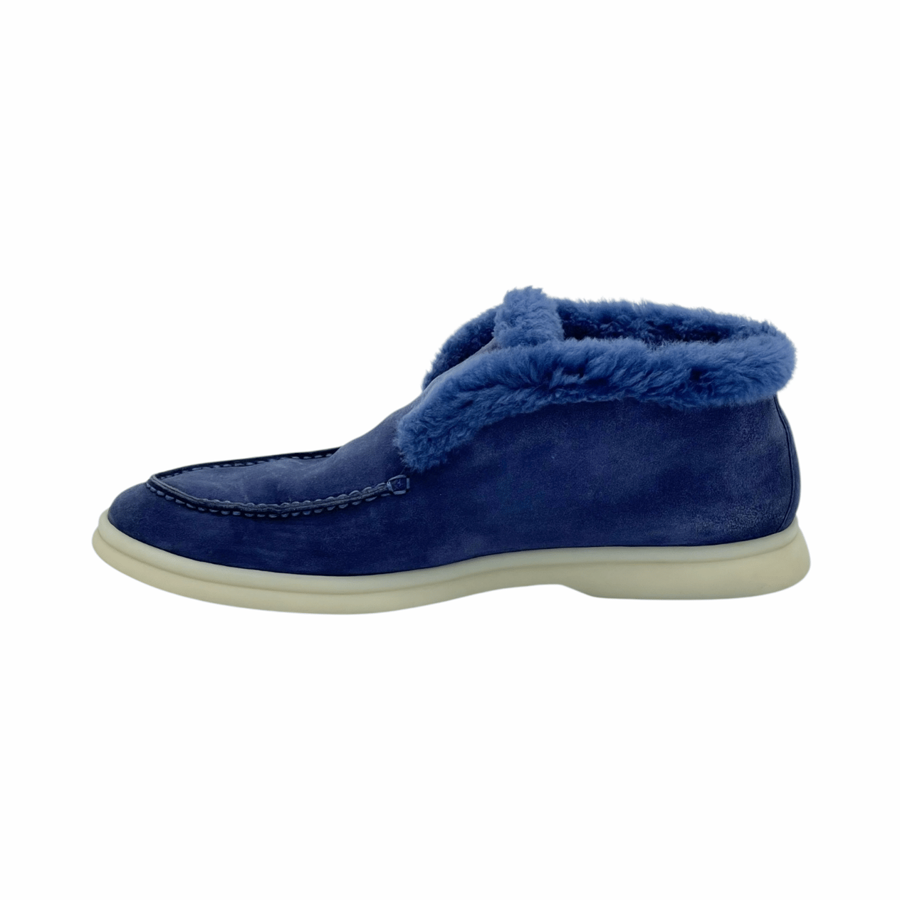  Loro Piana Midnight Blue Suede Fur Trim Open Walk Chukka Boots 38 LORO PIANA  