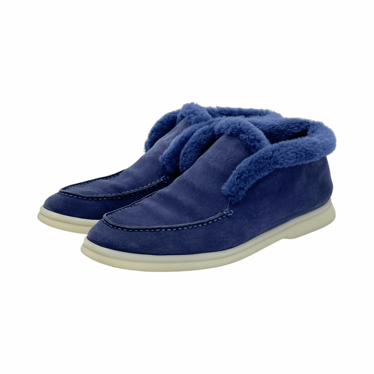  Loro Piana Midnight Blue Suede Fur Trim Open Walk Chukka Boots 38 LORO PIANA  