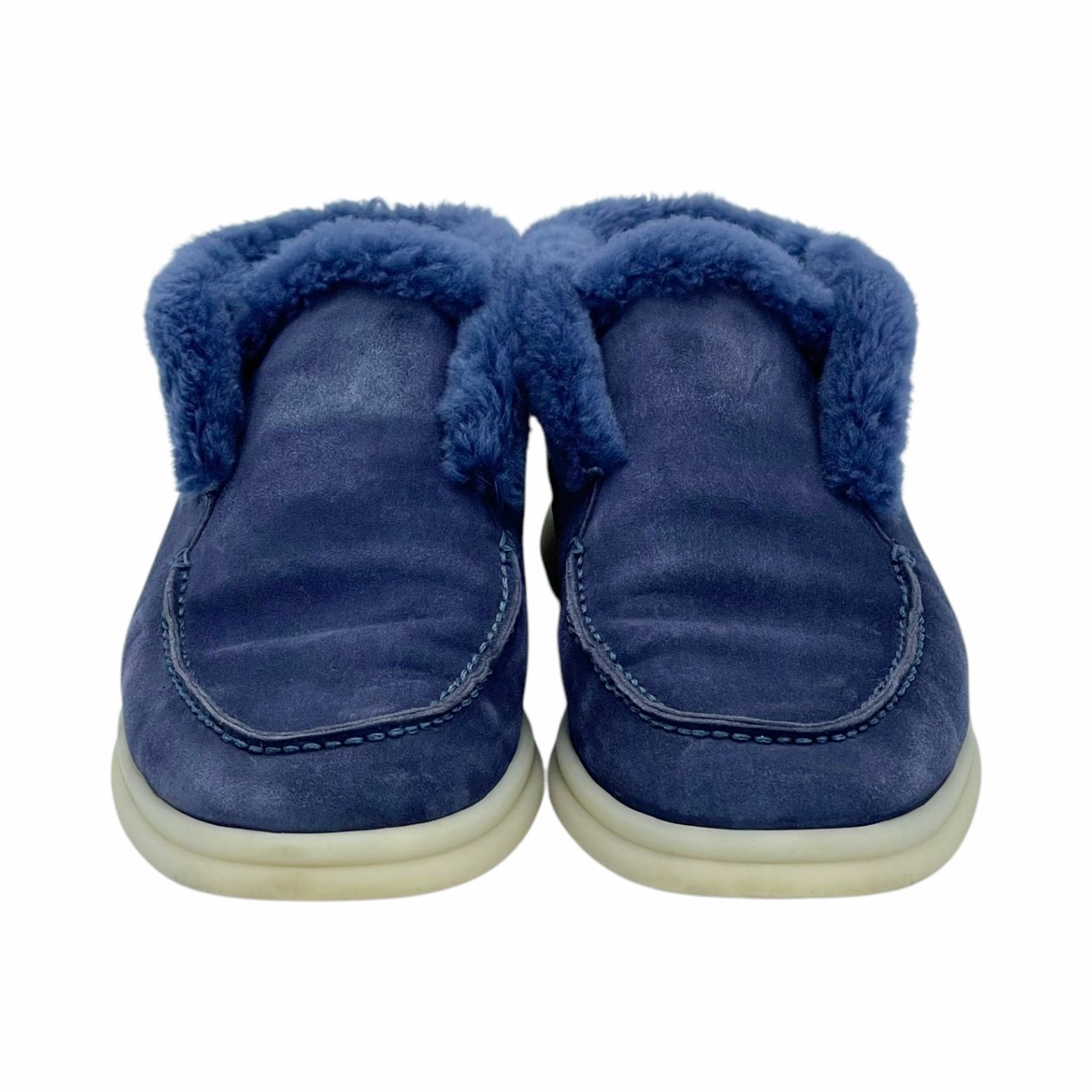 Loro Piana Midnight Blue Suede Fur Trim Open Walk Chukka Boots 38 LORO PIANA  