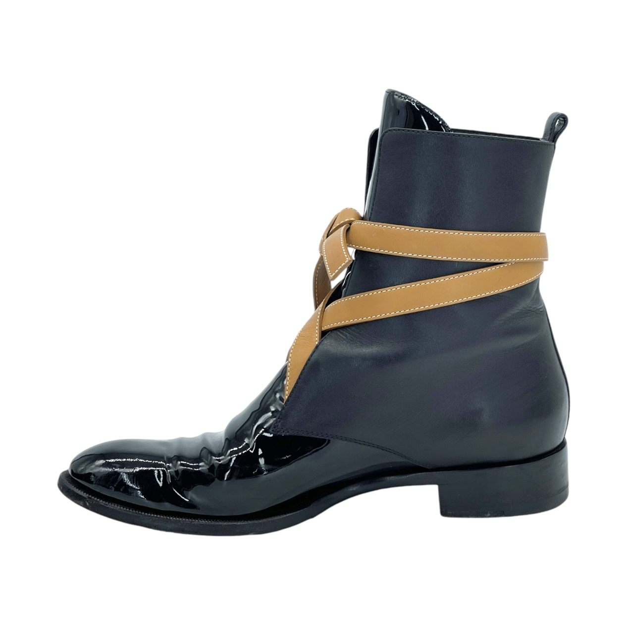  Louis Vuitton Black Patent Leather Double Strap Ankle Boots 40 LOUIS VUITTON  
