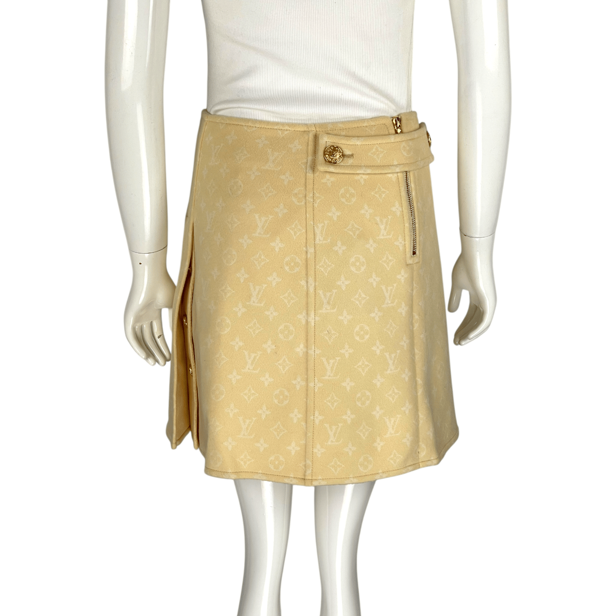  Louis Vuitton Pastel Yellow Double Face Monogram A Line Mini Skirt 36 LOUIS VUITTON  