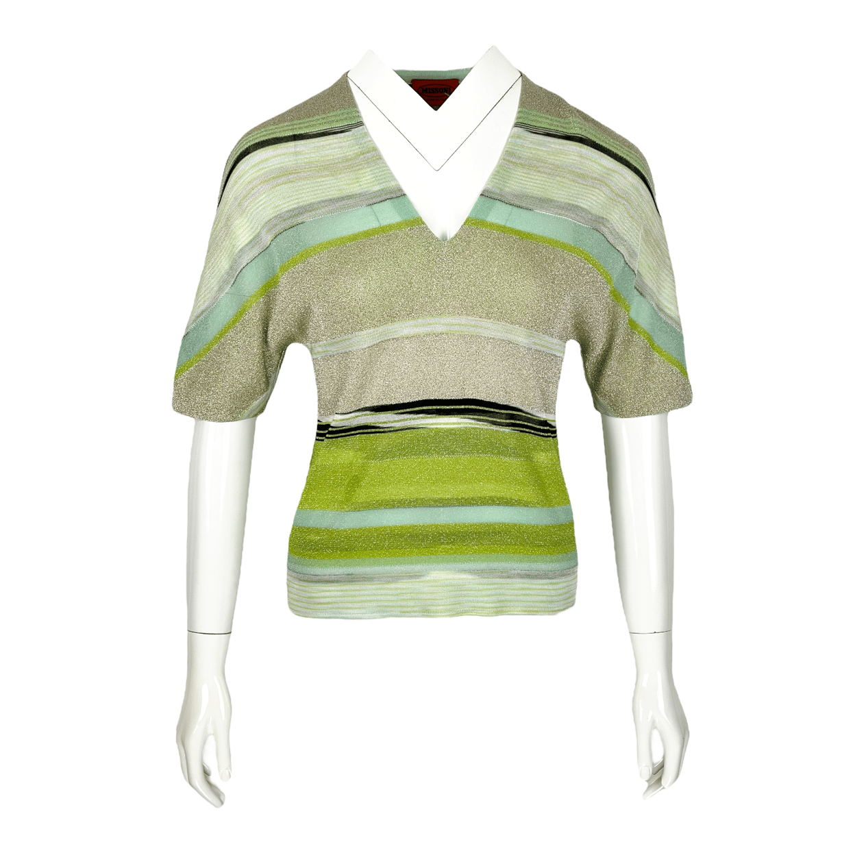  Missoni Light Green Grey V Neck Tshirt IT40 MISSONI  
