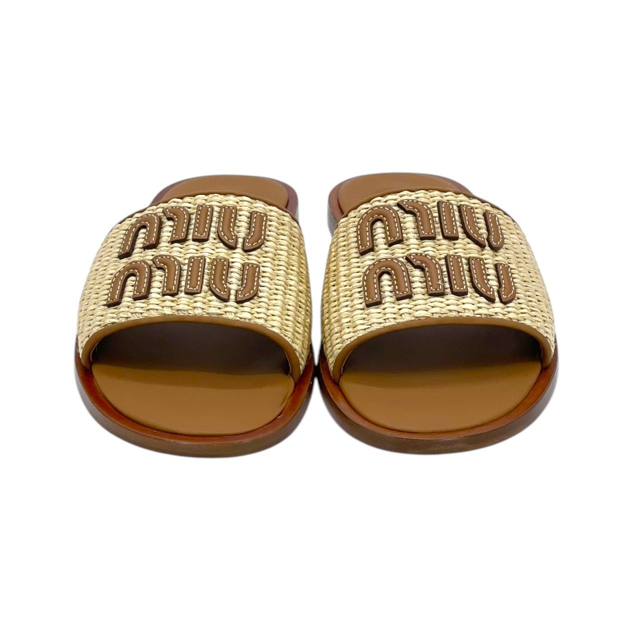  Miu Miu Raffia Effect Woven Fabric Slides 39 MIU MIU  