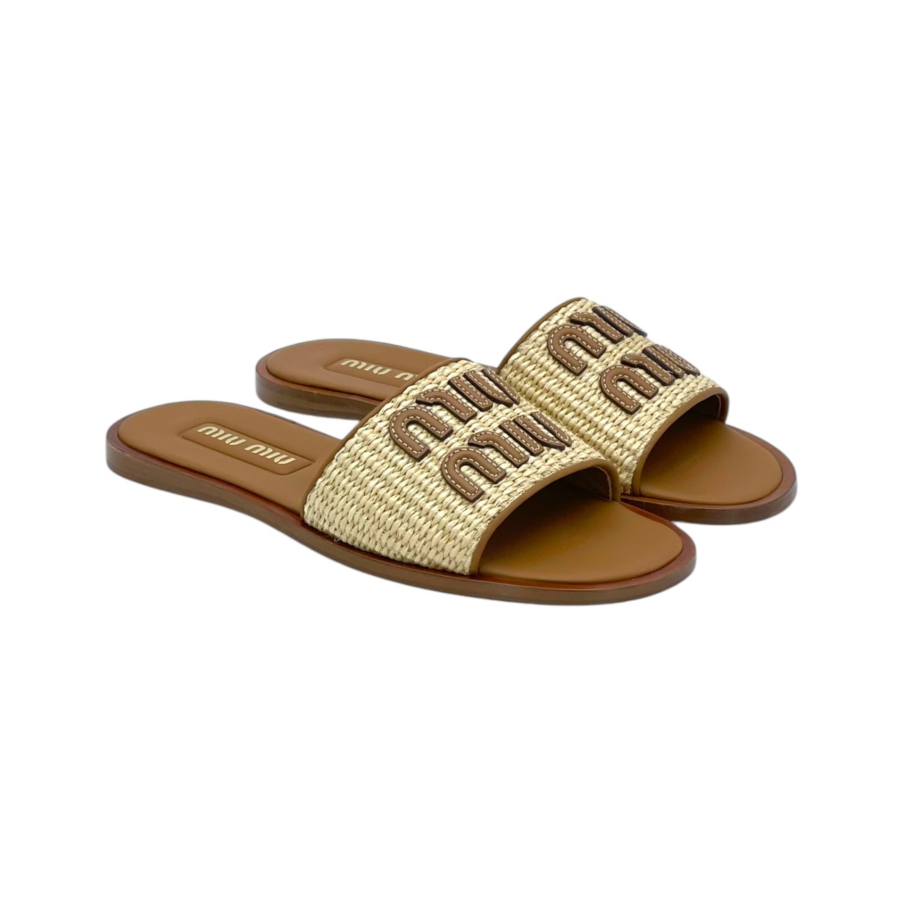  Miu Miu Raffia Effect Woven Fabric Slides 39 MIU MIU  