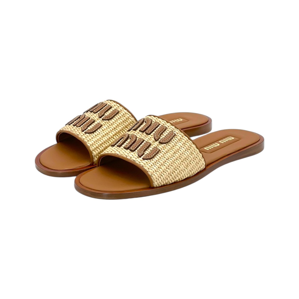  Miu Miu Raffia Effect Woven Fabric Slides 39 MIU MIU  