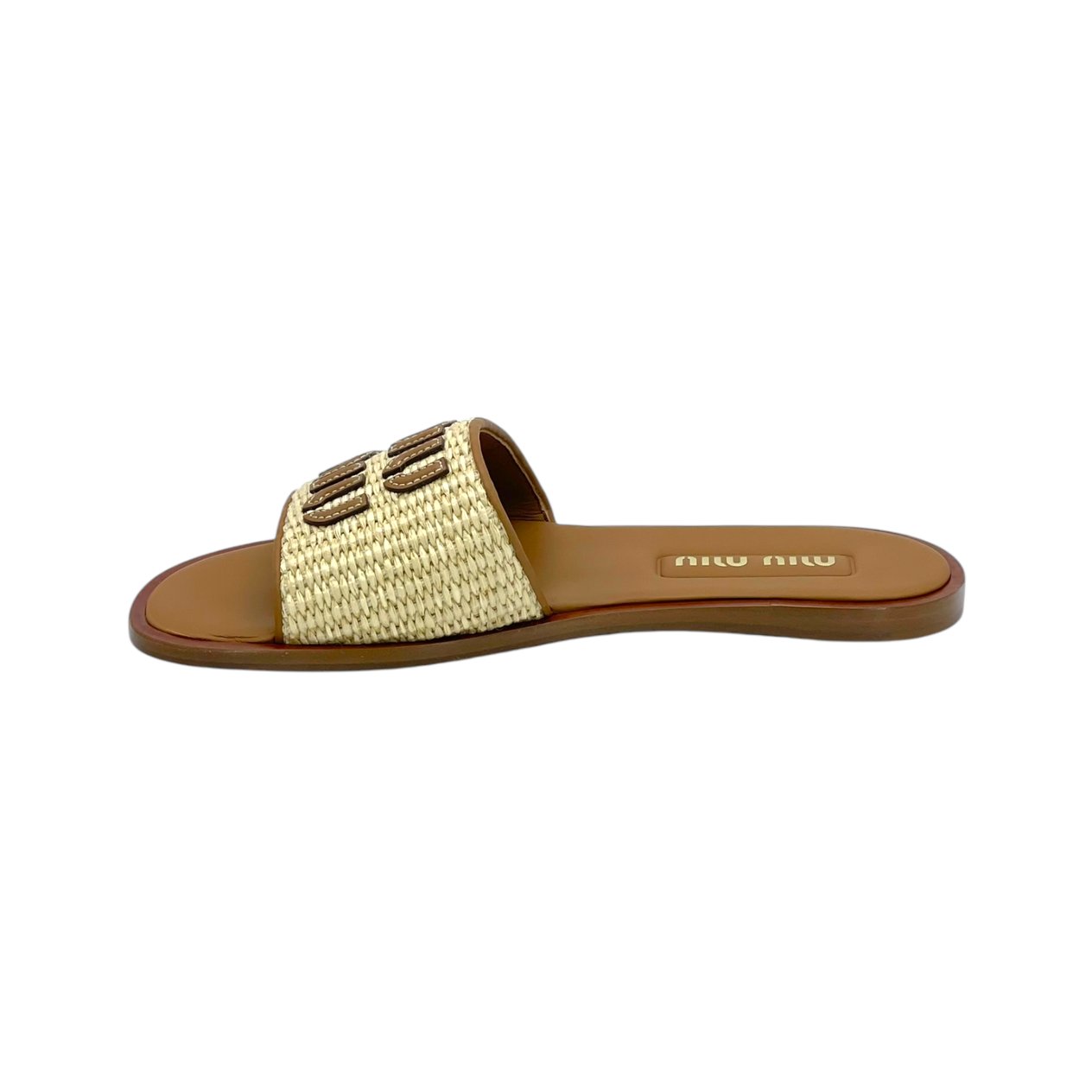  Miu Miu Raffia Effect Woven Fabric Slides 39 MIU MIU  