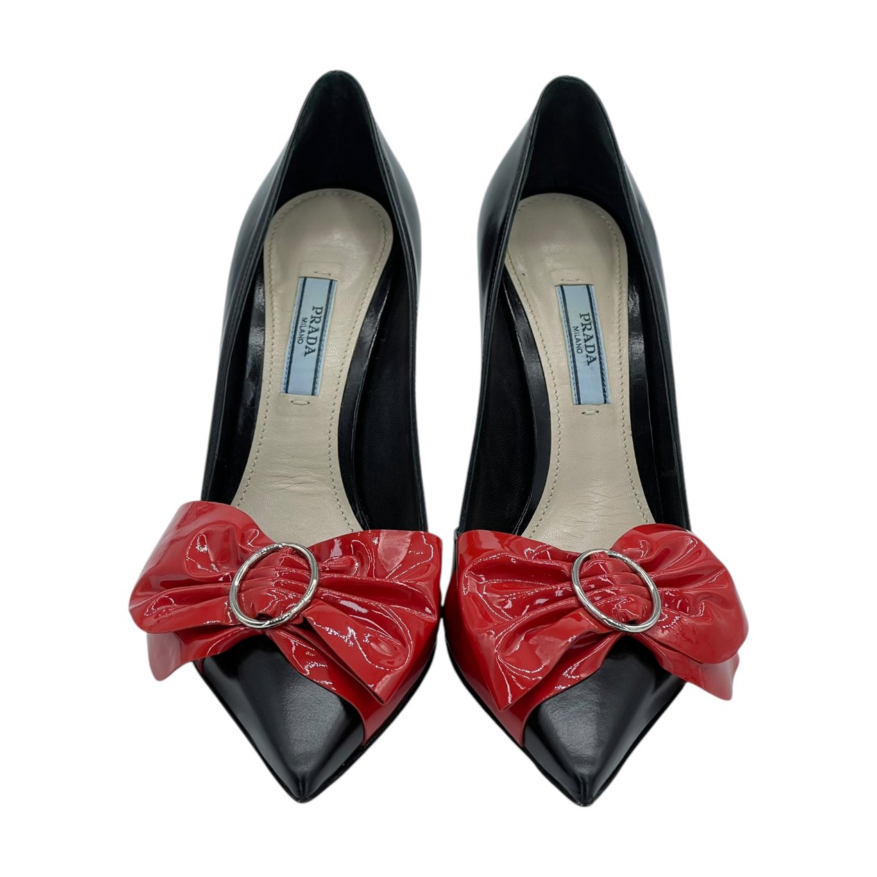  Prada Black Red Leather Bow Embellıshed Pumps 36.5 PRADA  