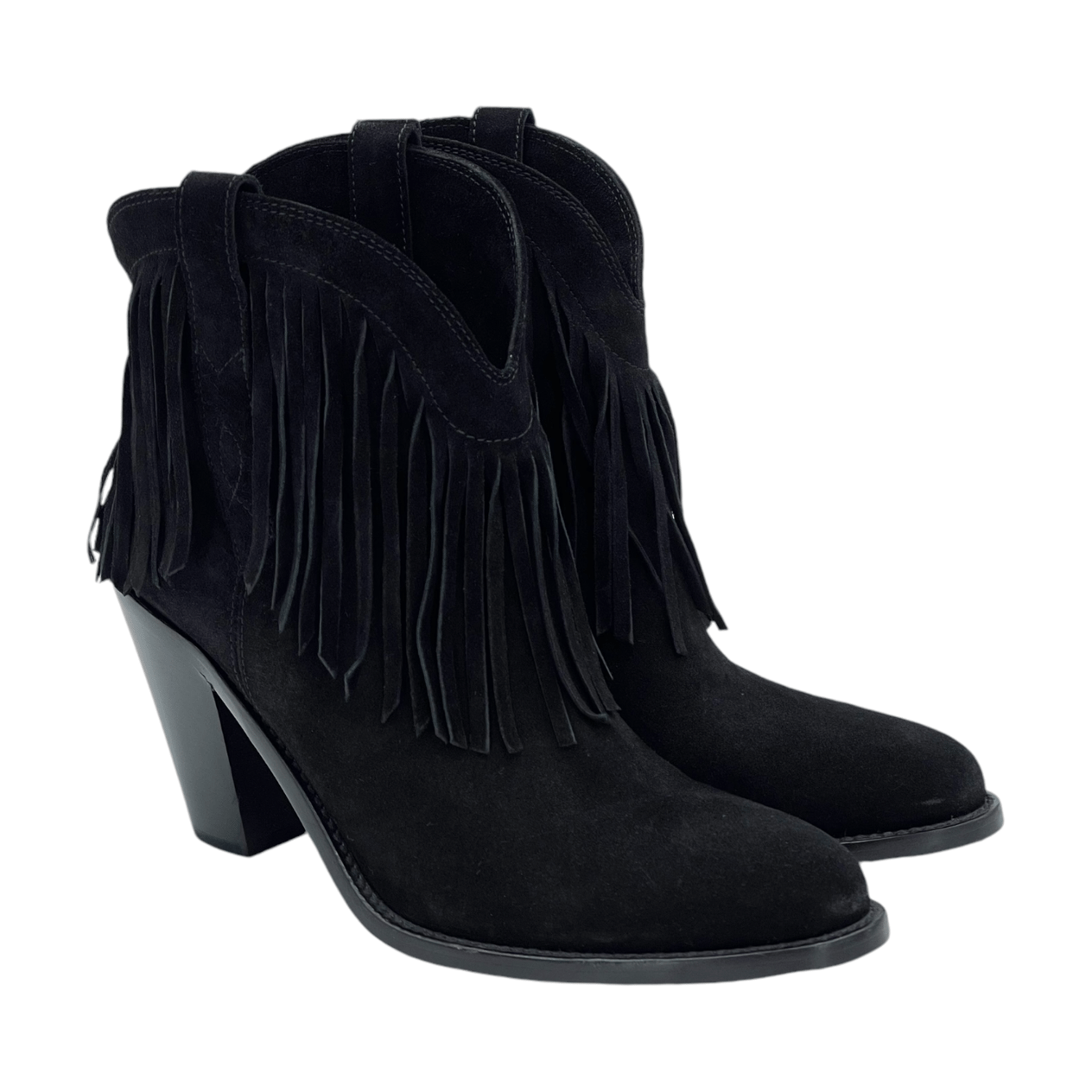  Saint Laurent Black Suede Fringe Cowboy Boots 38.5 YVES SAINT LAURENT  