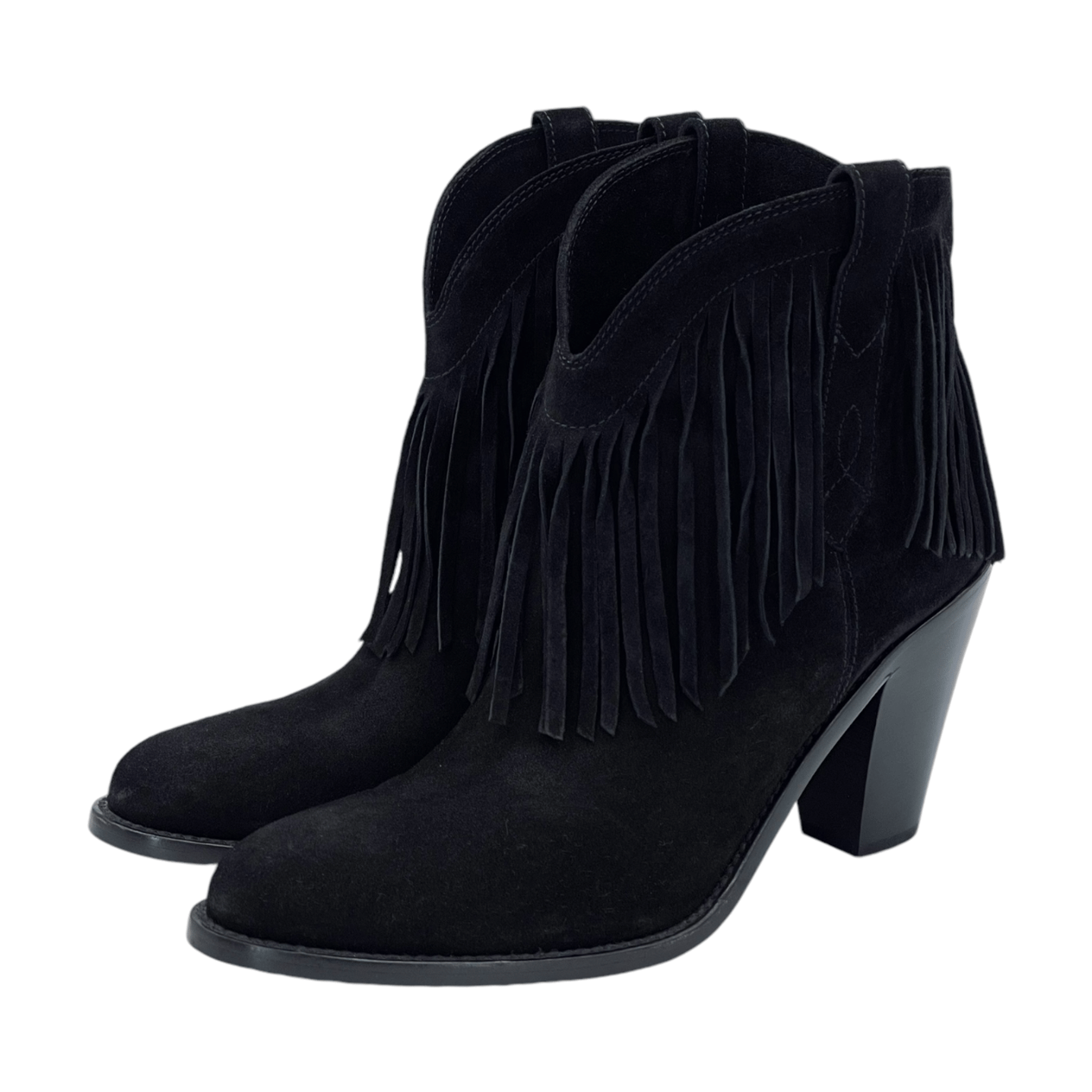  Saint Laurent Black Suede Fringe Cowboy Boots 38.5 YVES SAINT LAURENT  