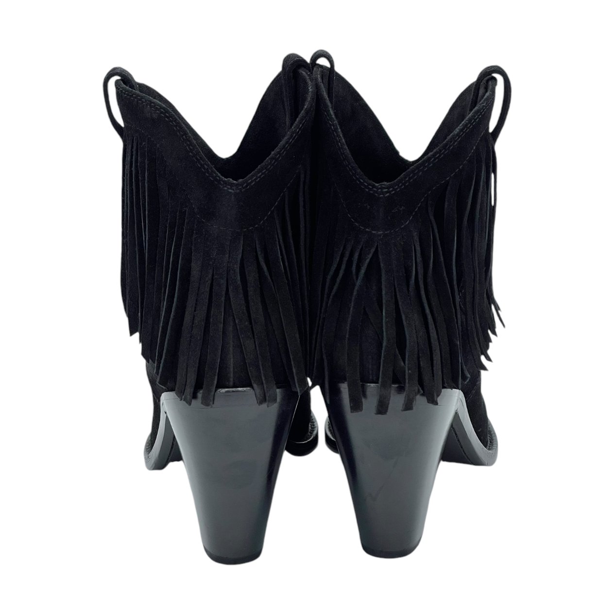 Saint Laurent Black Suede Fringe Cowboy Boots 38.5 YVES SAINT LAURENT  