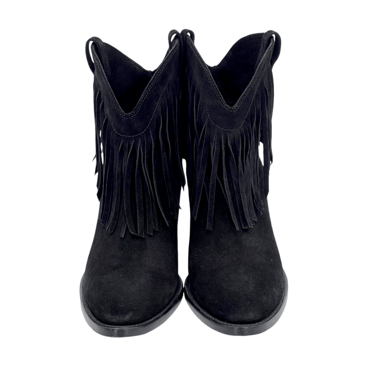  Saint Laurent Black Suede Fringe Cowboy Boots 38.5 YVES SAINT LAURENT  