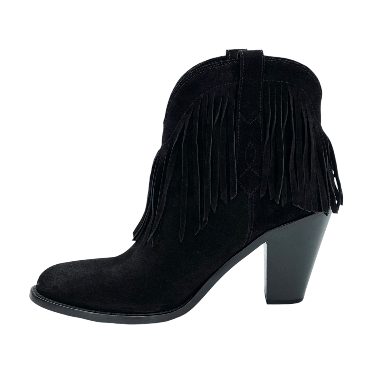  Saint Laurent Black Suede Fringe Cowboy Boots 38.5 YVES SAINT LAURENT  
