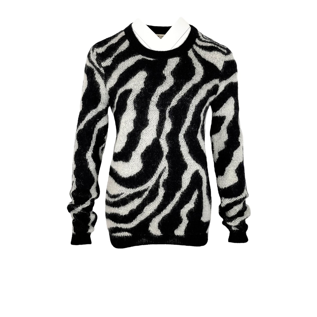  Saint Laurent Black White Mohair Abstract Print Sweater M YVES SAINT LAURENT  