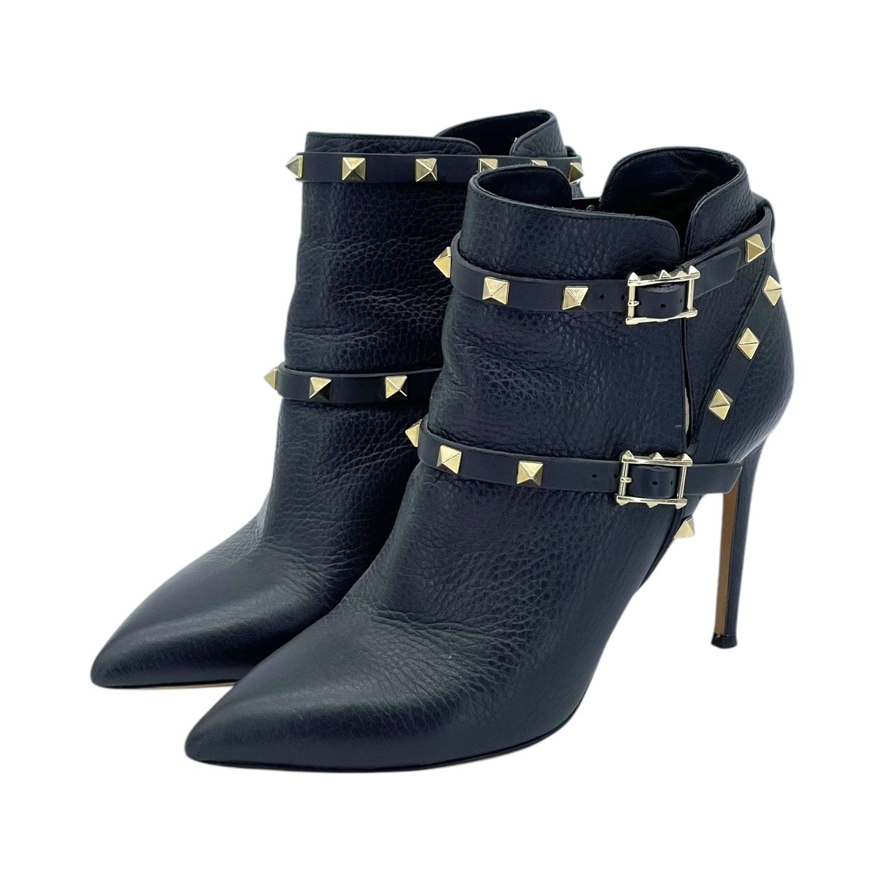  Valentino Black Leather Rockstud Heeled Ankle Boots 38 VALENTINO GARAVANI  