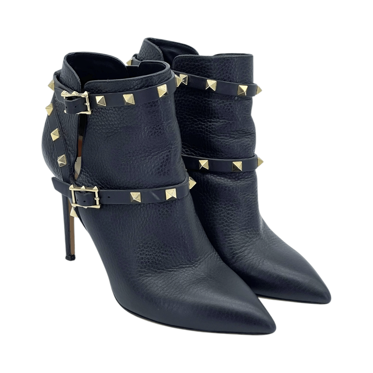  Valentino Black Leather Rockstud Heeled Ankle Boots 38 VALENTINO GARAVANI  