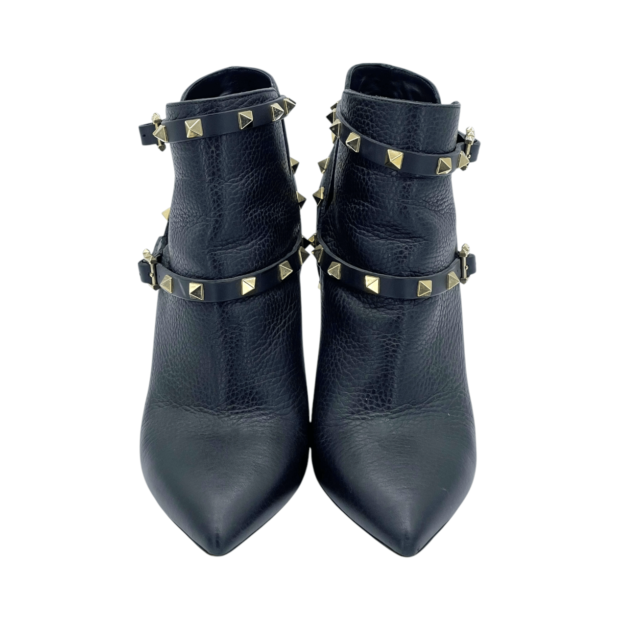  Valentino Black Leather Rockstud Heeled Ankle Boots 38 VALENTINO GARAVANI  