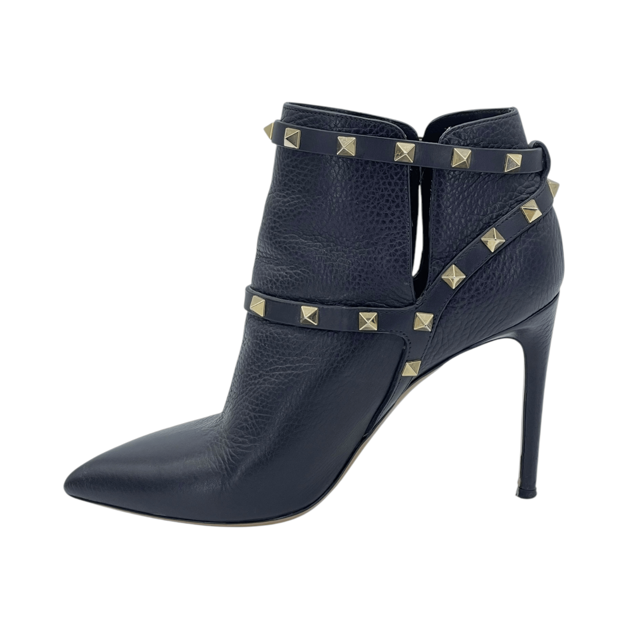  Valentino Black Leather Rockstud Heeled Ankle Boots 38 VALENTINO GARAVANI  