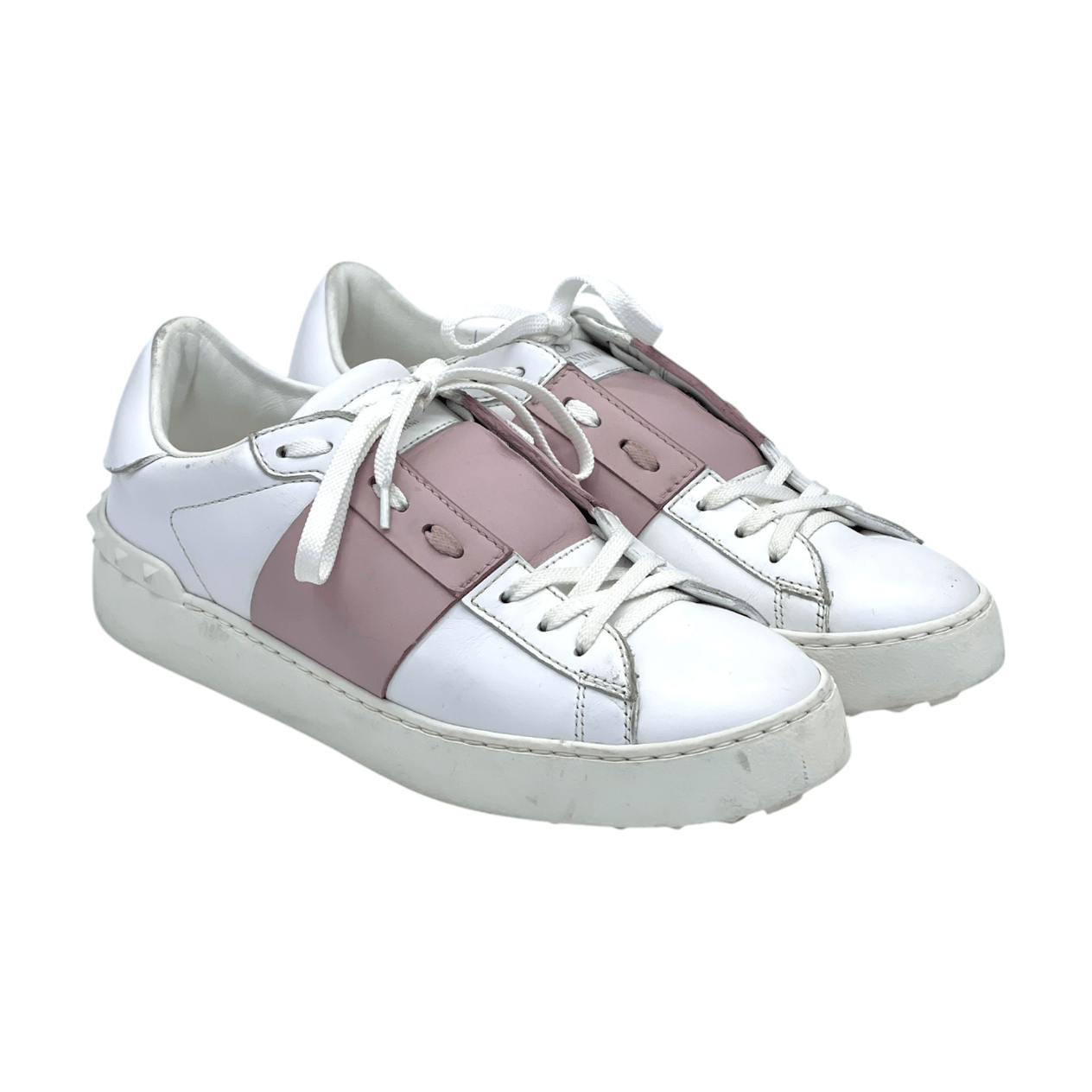  Valentino Garavani Calfskin Rockstud Open White Sneakers 40 VALENTINO GARAVANI  