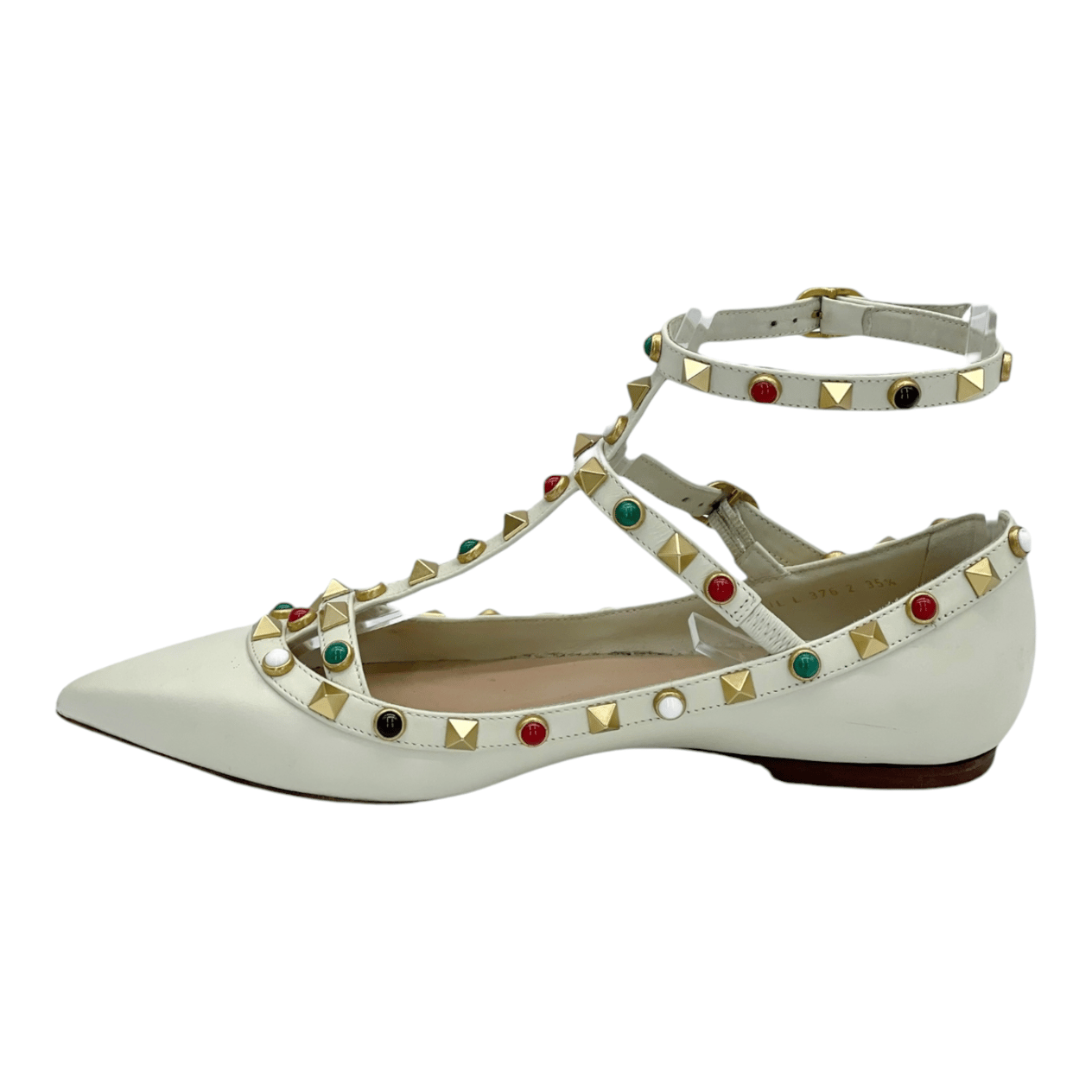  Valentino Garavani Ecru Rockstud Ankle Strap Ballet Flats 35.5 VALENTINO GARAVANI  